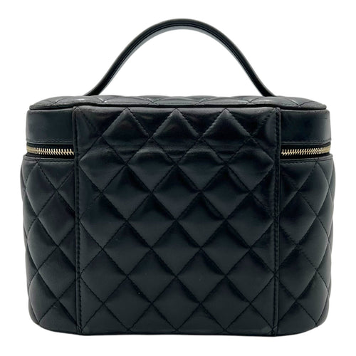 Cosmetic Black Vanity Bag in Lambskin, Gold hardware