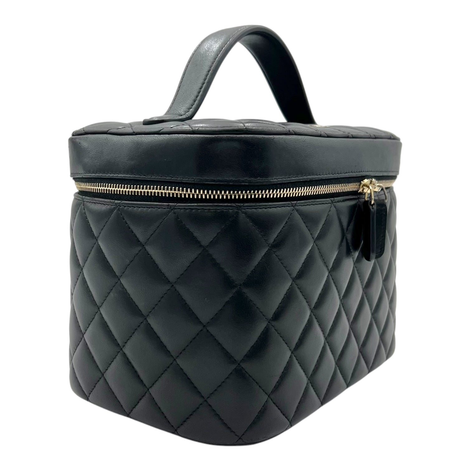 Cosmetic Black Vanity Bag in Lambskin, Gold hardware