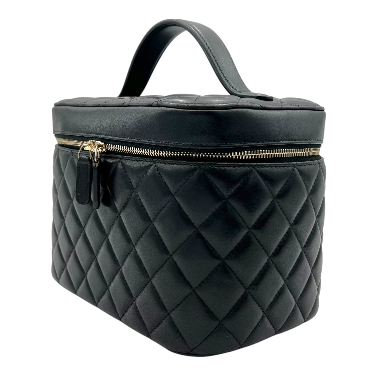 Cosmetic Black Vanity Bag in Lambskin, Gold hardware