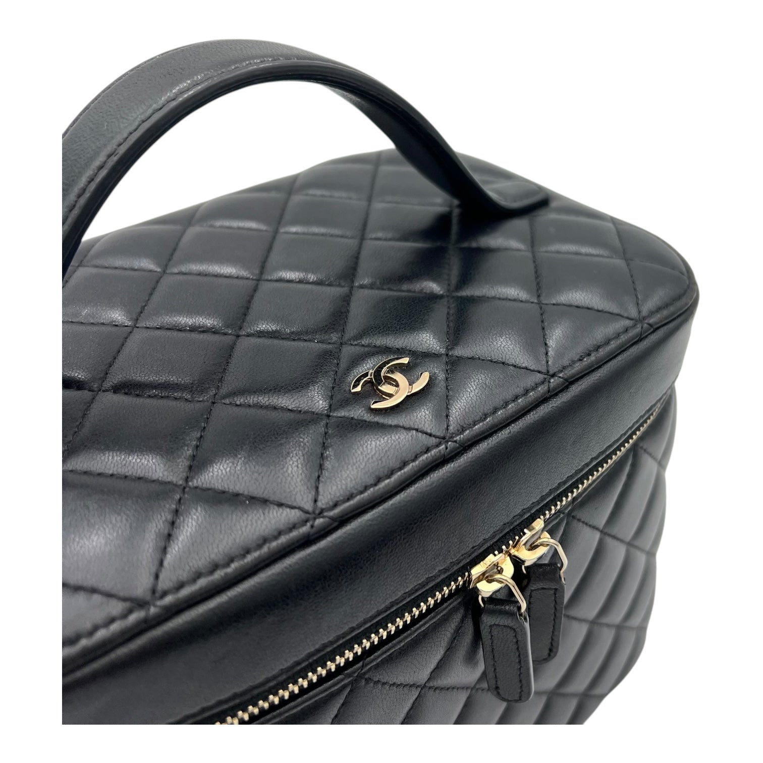 Cosmetic Black Vanity Bag in Lambskin, Gold hardware