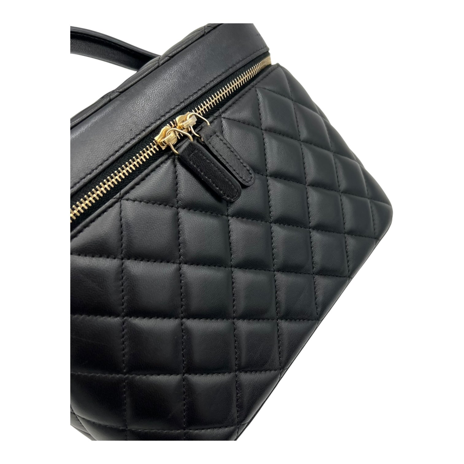 Cosmetic Black Vanity Bag in Lambskin, Gold hardware