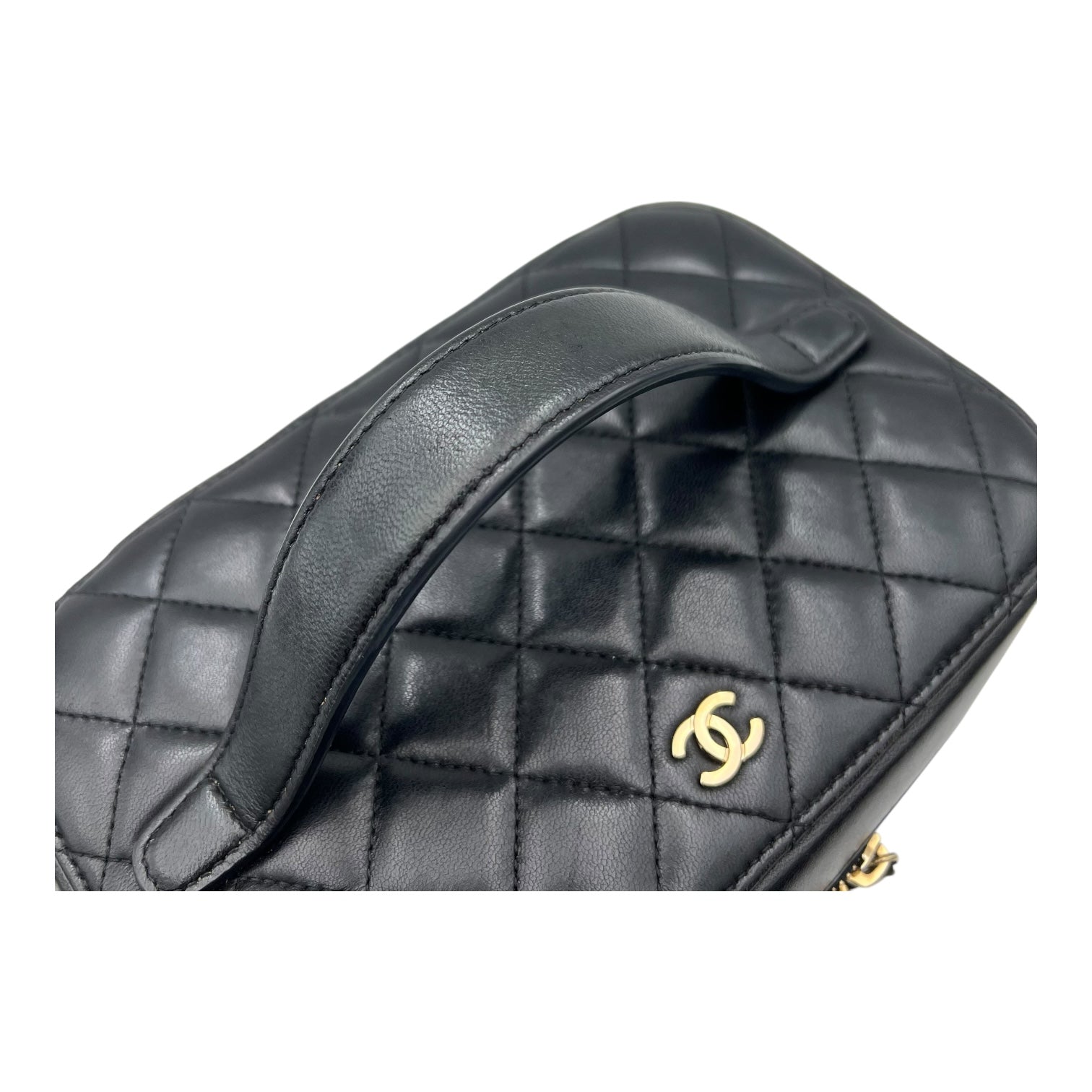 Cosmetic Black Vanity Bag in Lambskin, Gold hardware