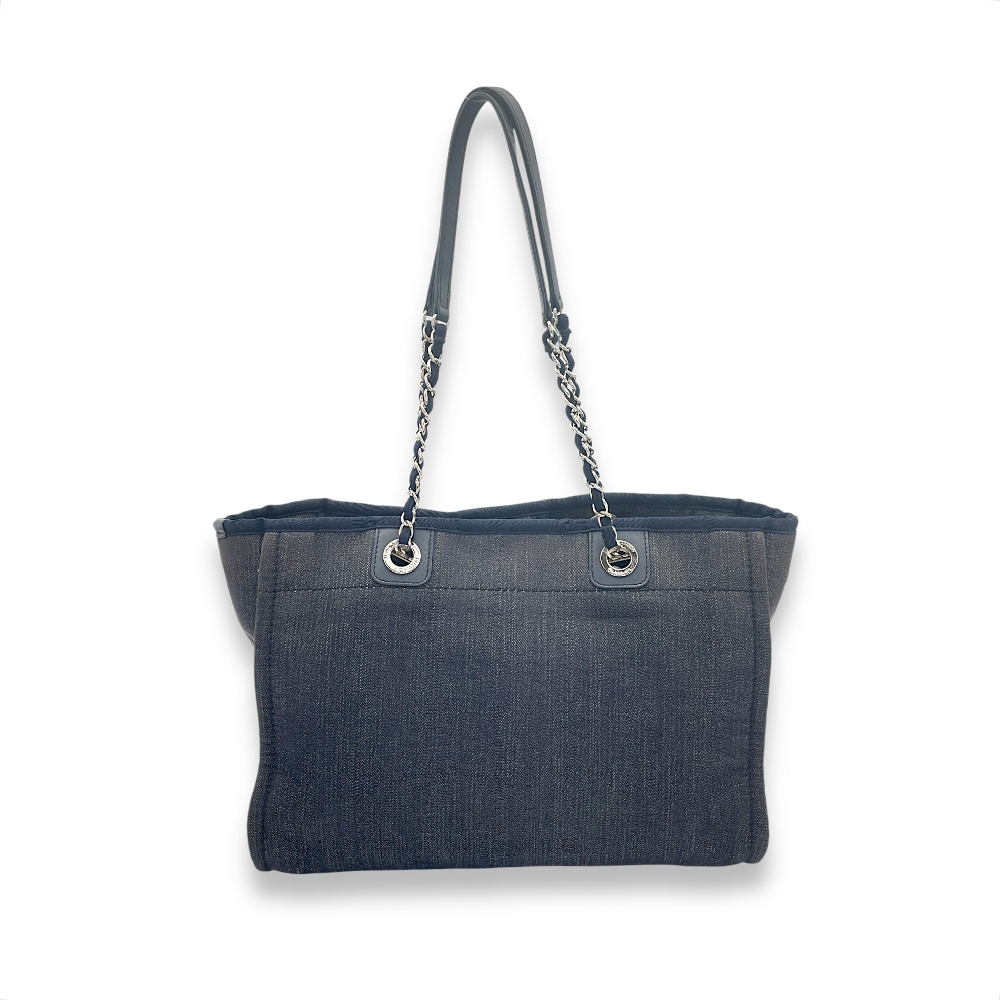 Chanel Deauville Blue Top Handle Bag in Denim, Silver hardware