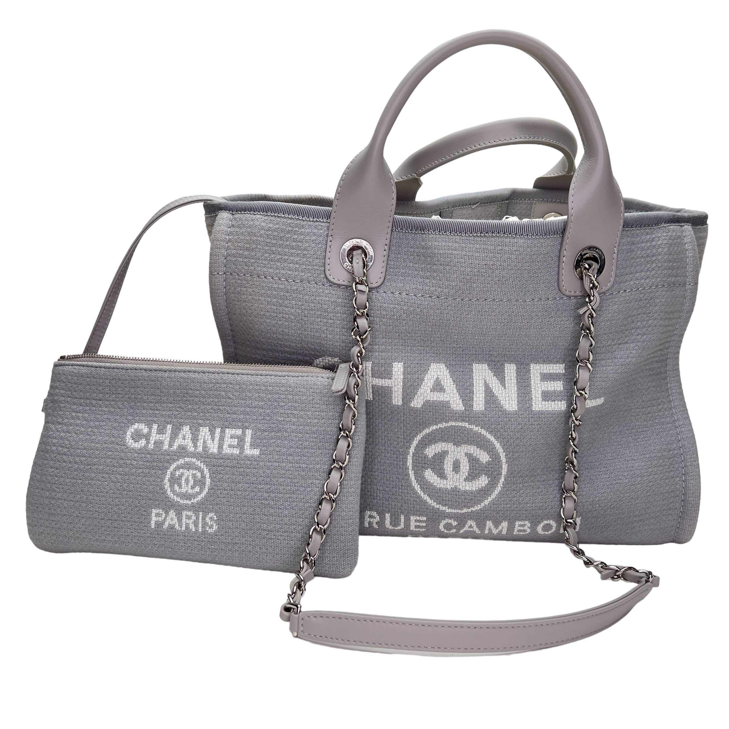 Chanel canvas deauville large tote grey hot sale
