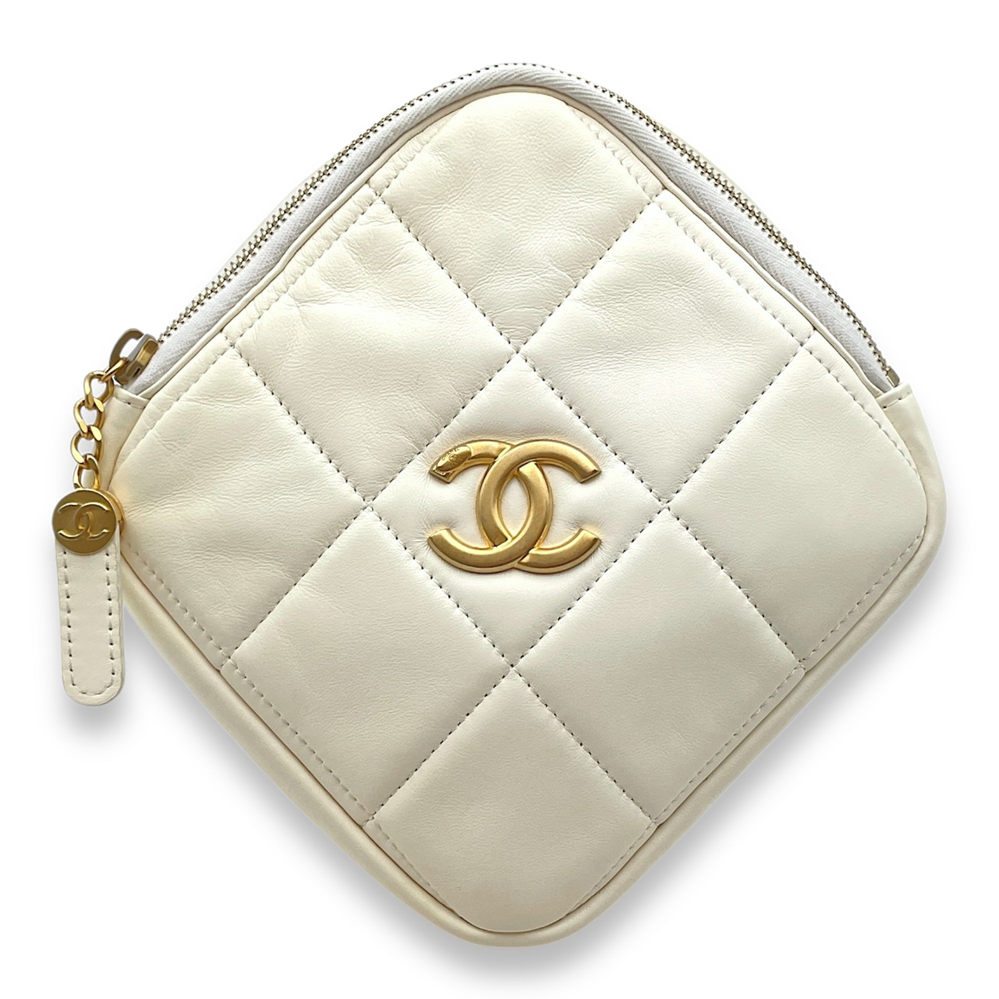 Chanel Diamond Quilted CC White Crossbody Bag in Lambskin
