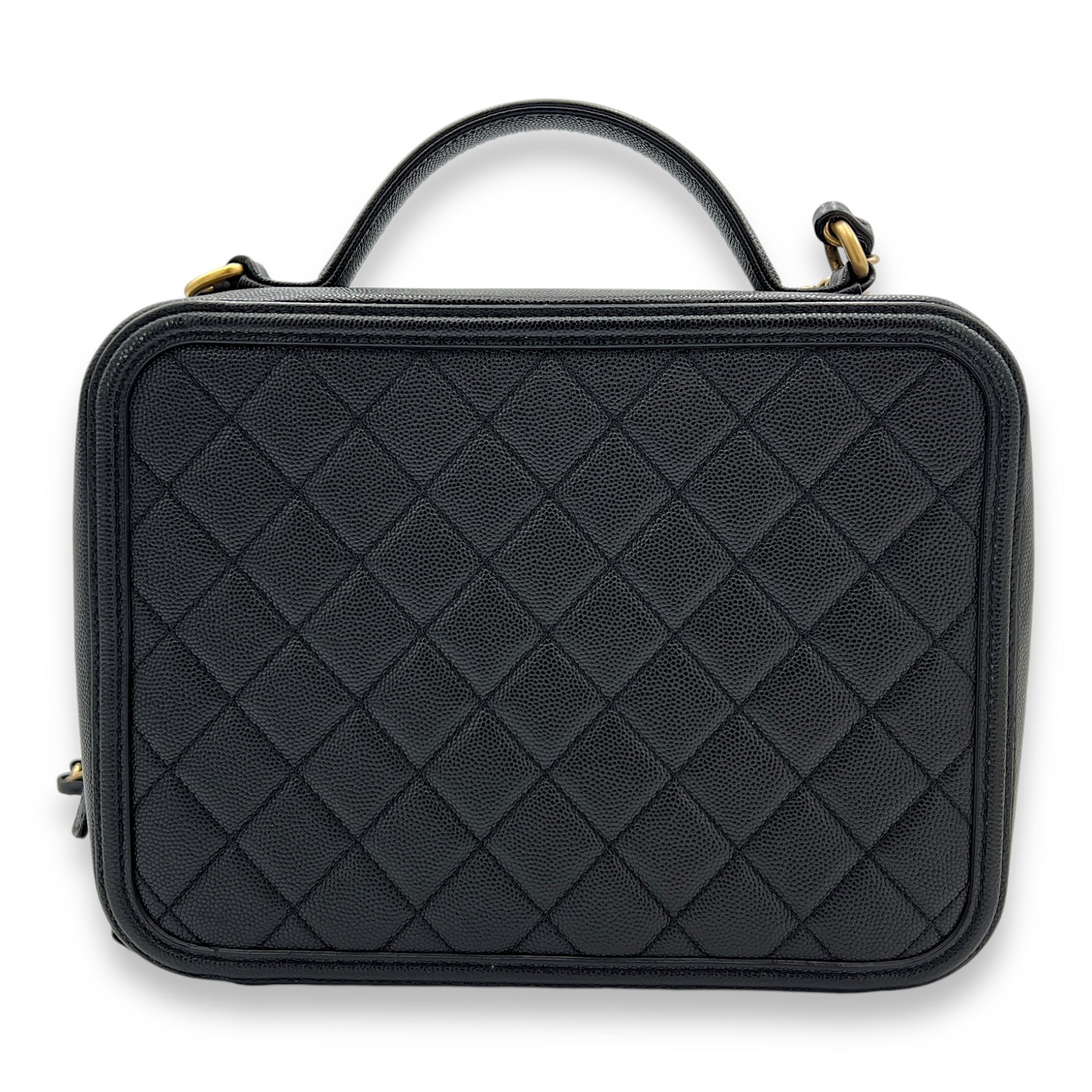 Chanel Filigree Large Black Vanity Bag in Caviar Leather