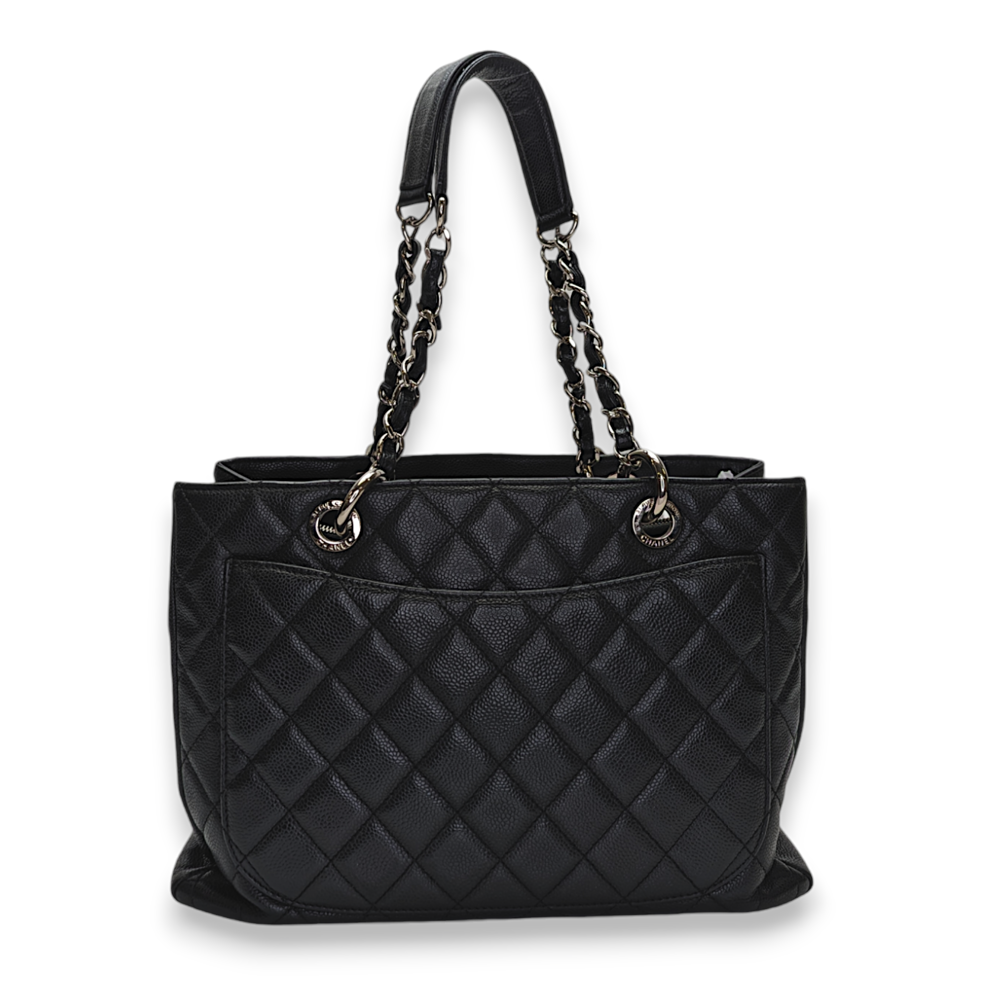GST Black Shoulder Bag in Caviar Leather, Silver hardware