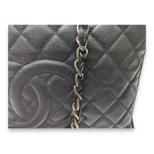 GST Black Shoulder Bag in Caviar Leather, Silver hardware