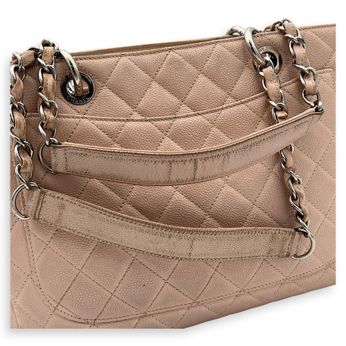 GST Tote Bag Pink in Caviar Leather, Silver hardware