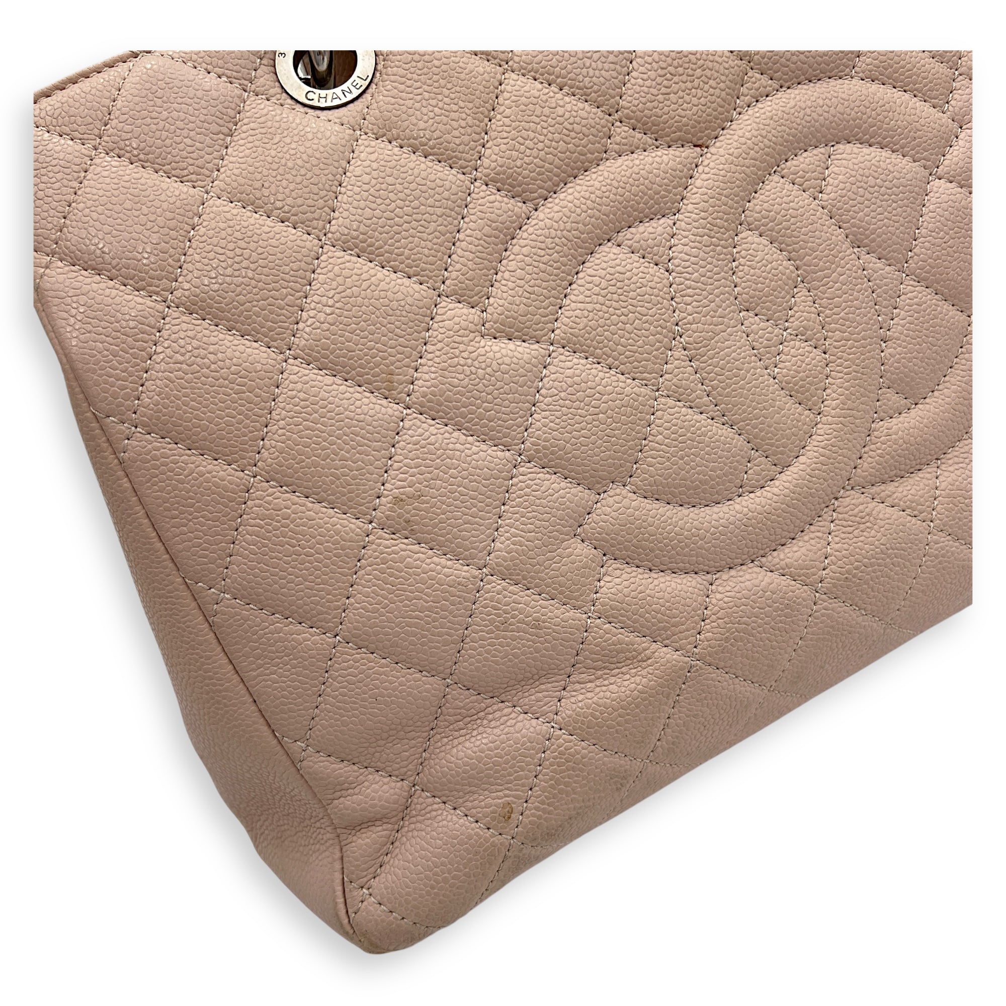 GST Tote Bag Pink in Caviar Leather, Silver hardware