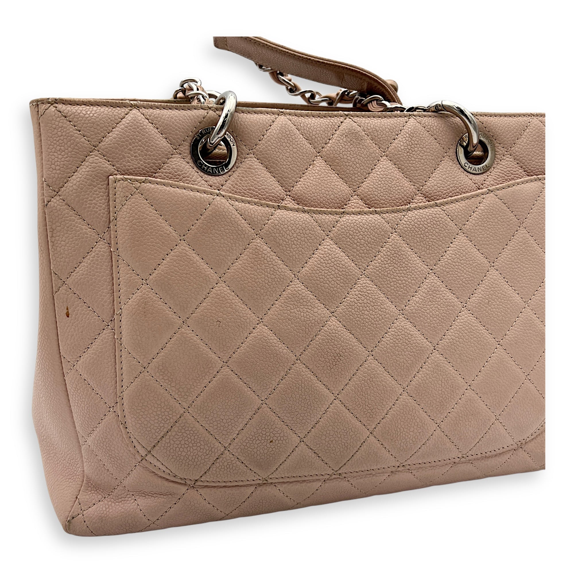 GST Tote Bag Pink in Caviar Leather, Silver hardware