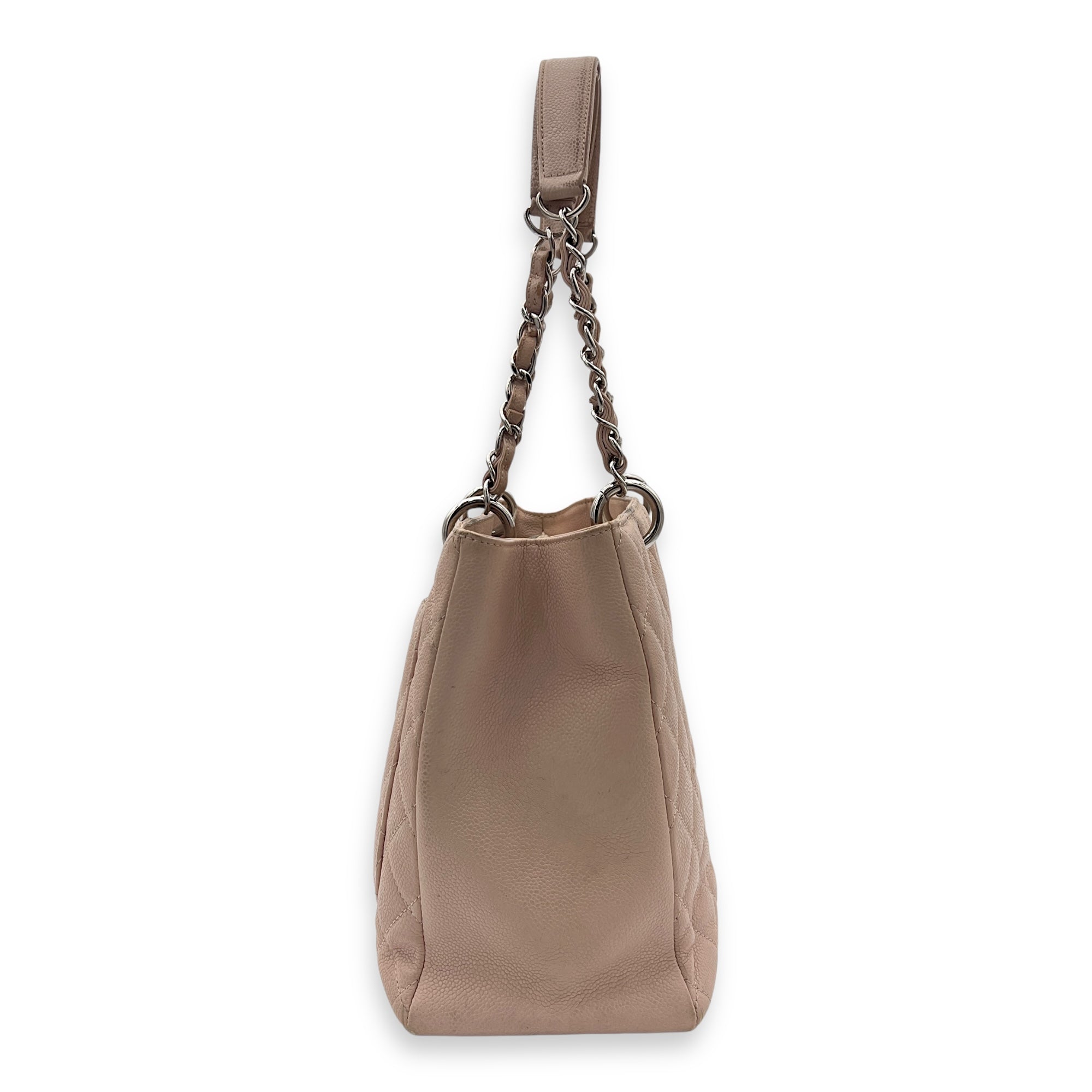 GST Tote Bag Pink in Caviar Leather, Silver hardware