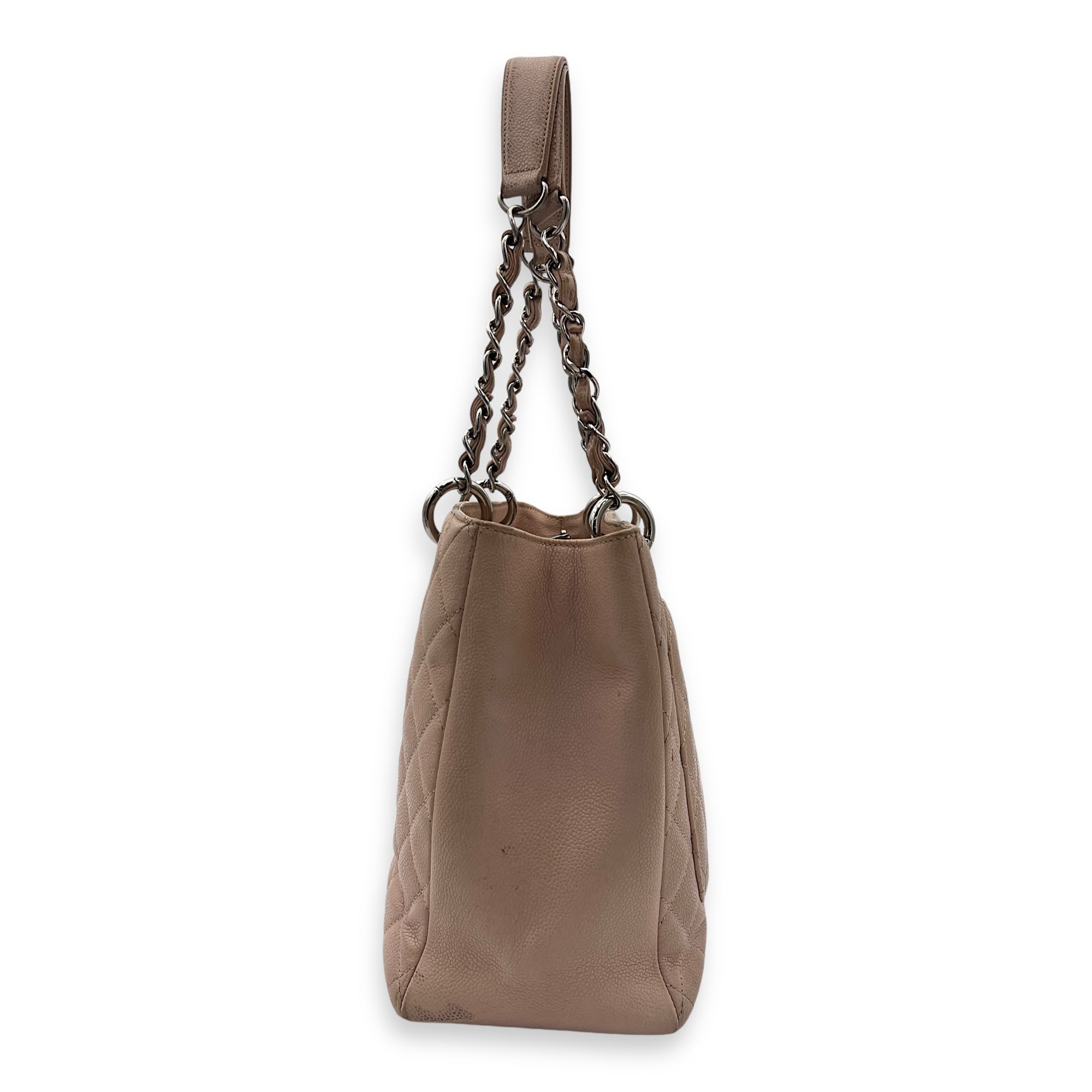 GST Tote Bag Pink in Caviar Leather, Silver hardware