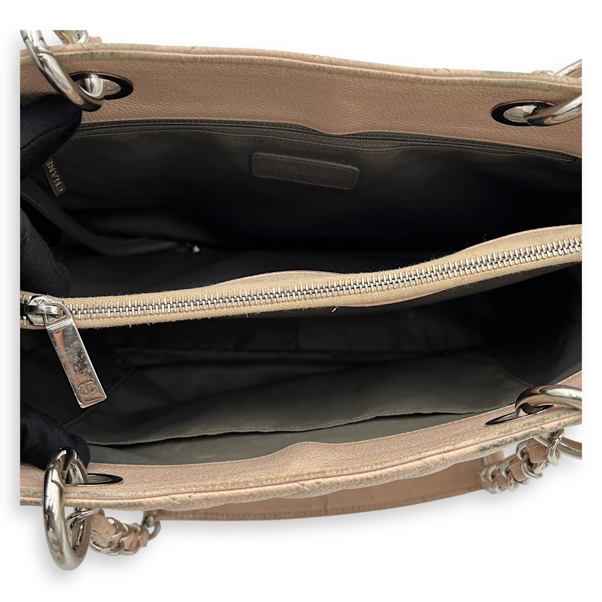 GST Tote Bag Pink in Caviar Leather, Silver hardware