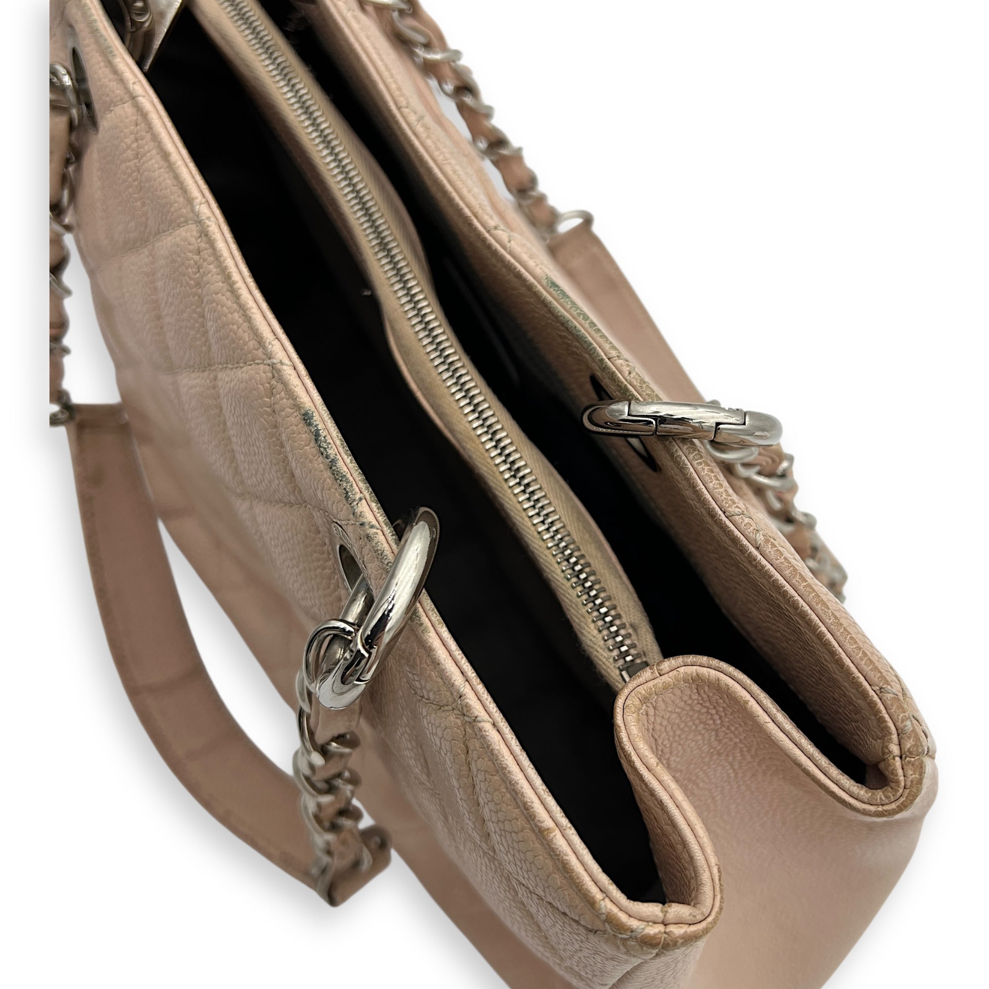 GST Tote Bag Pink in Caviar Leather, Silver hardware