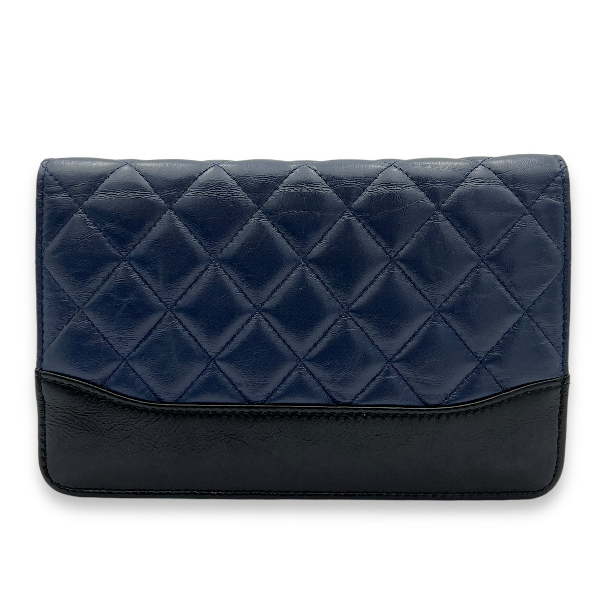 Gabrielle Blue Wallet On Chain in Calfskin, Gold hardware