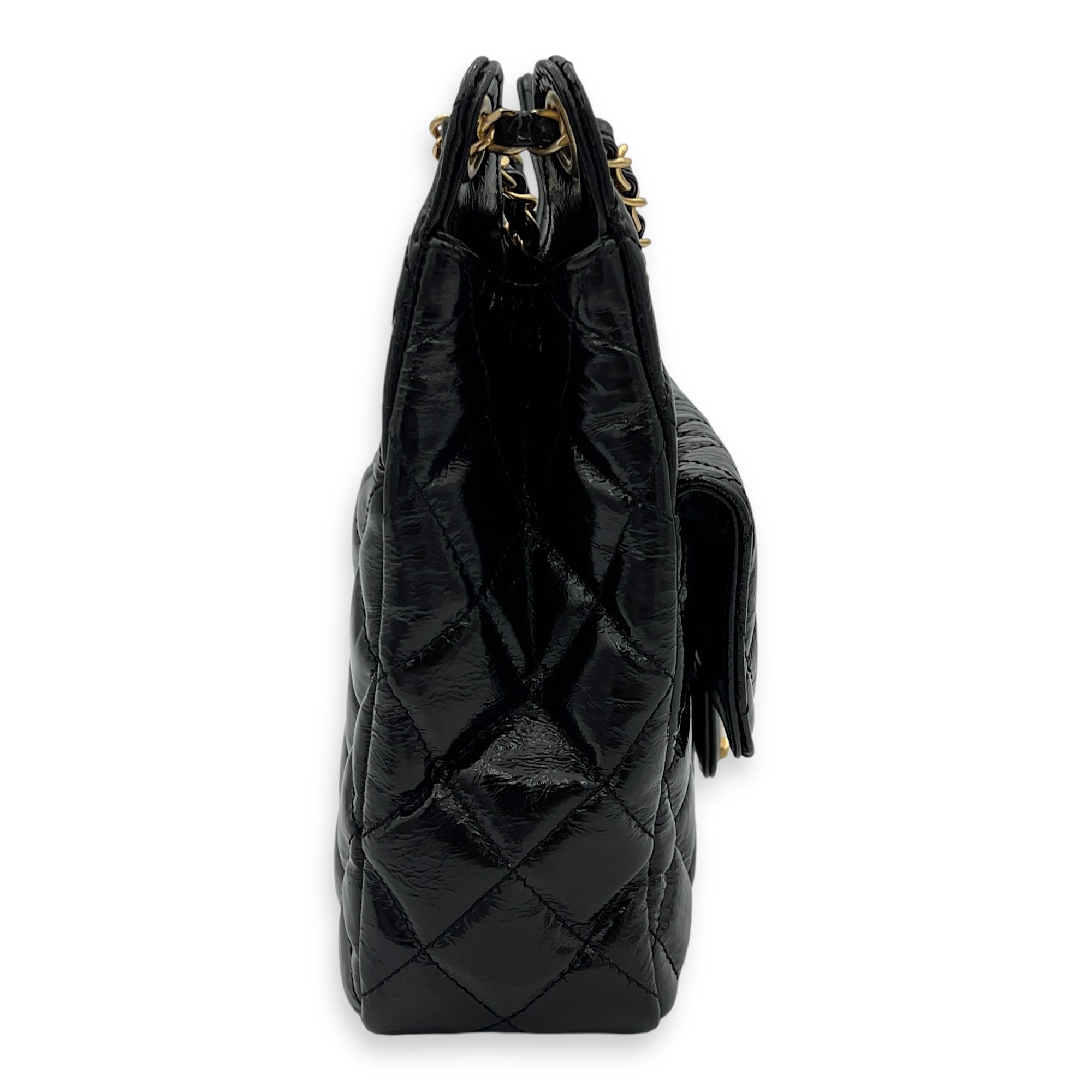 Hobo Black Shoulder Bag in Crinkled Calfskin, Gold hardware