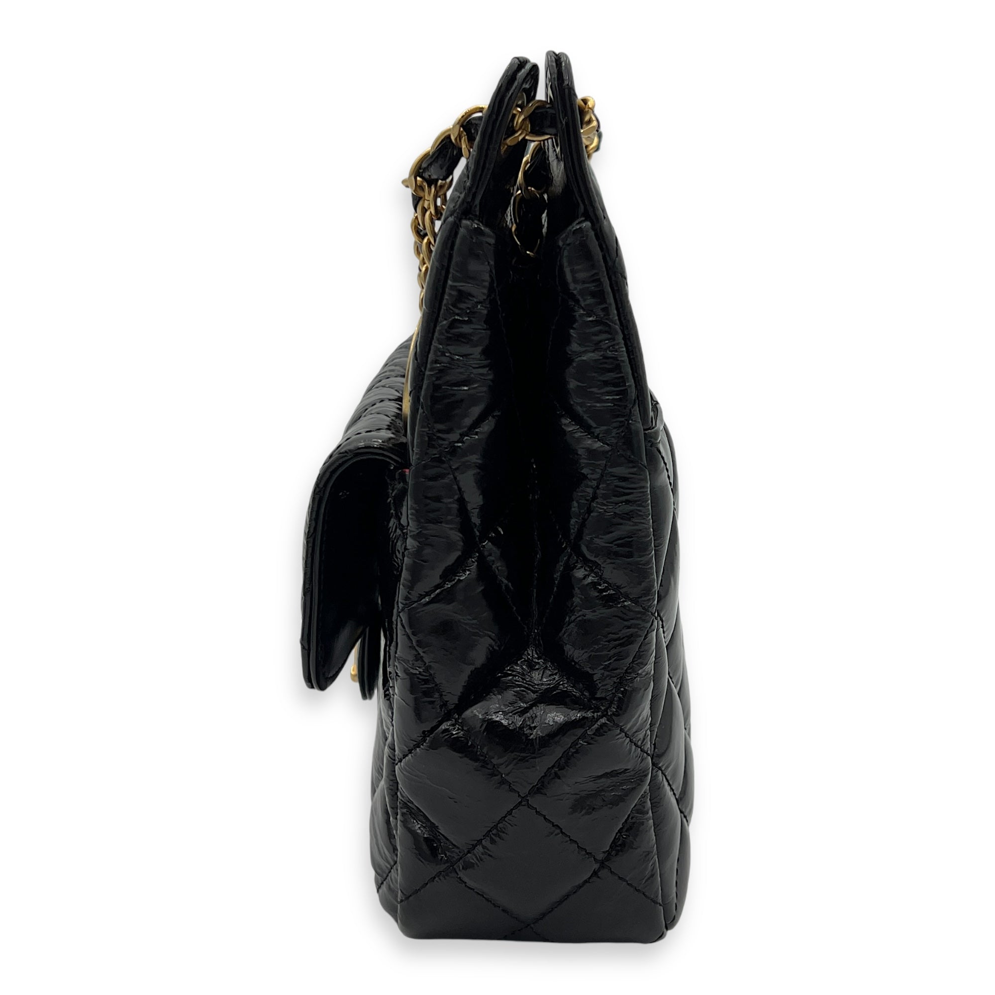 Hobo Black Shoulder Bag in Crinkled Calfskin, Gold hardware