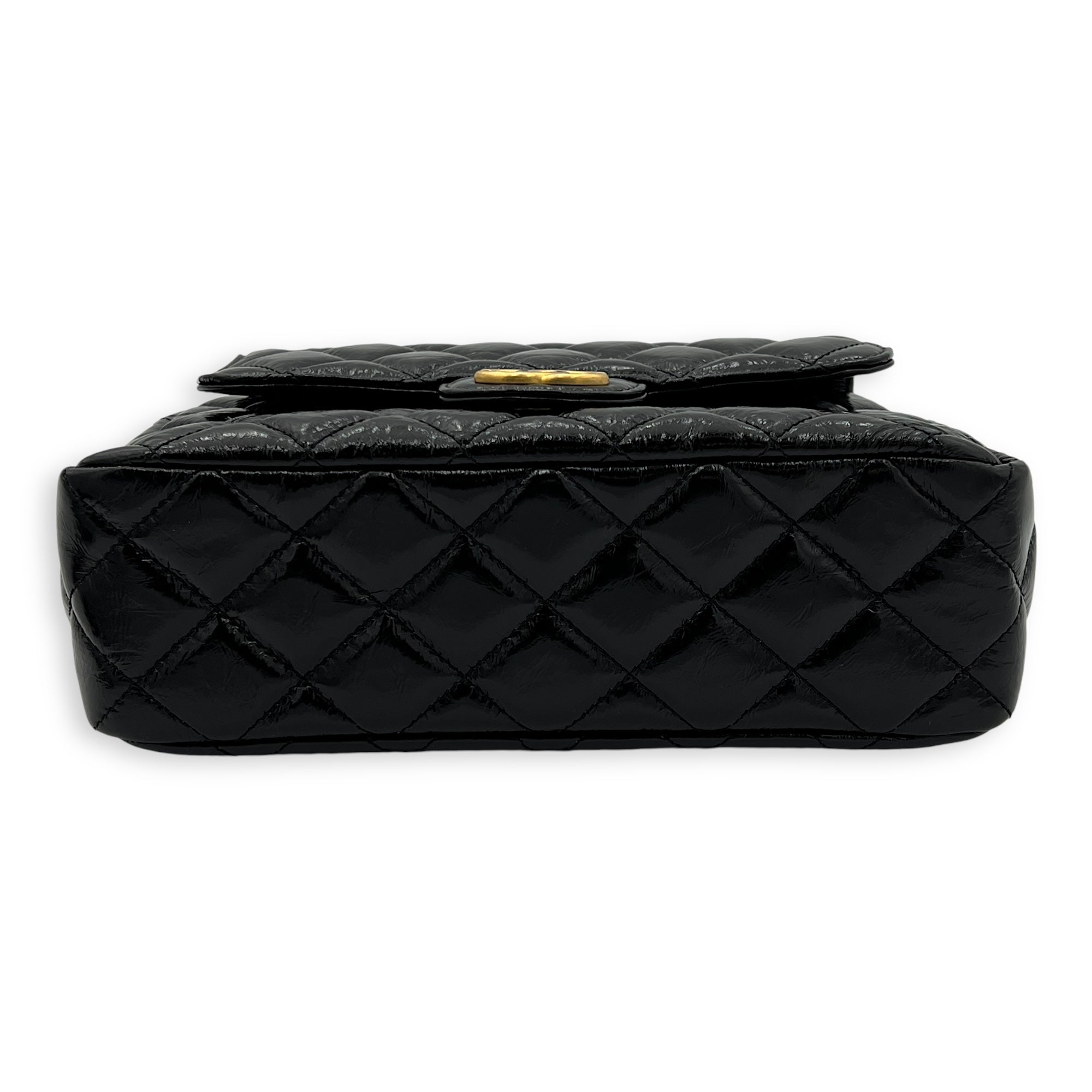 Hobo Black Shoulder Bag in Crinkled Calfskin, Gold hardware