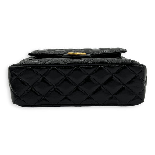 Hobo Black Shoulder Bag in Crinkled Calfskin, Gold hardware