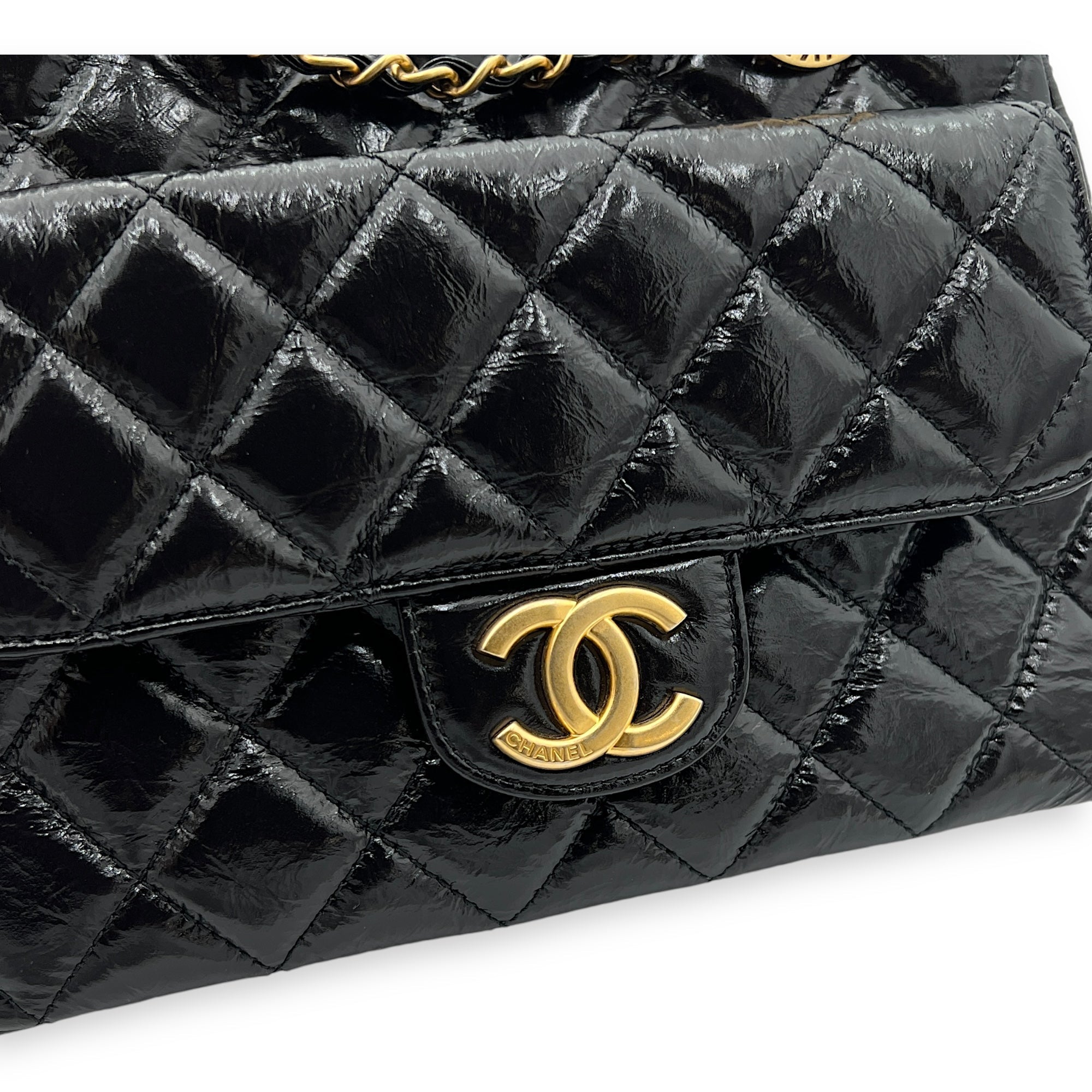 Hobo Black Shoulder Bag in Crinkled Calfskin, Gold hardware