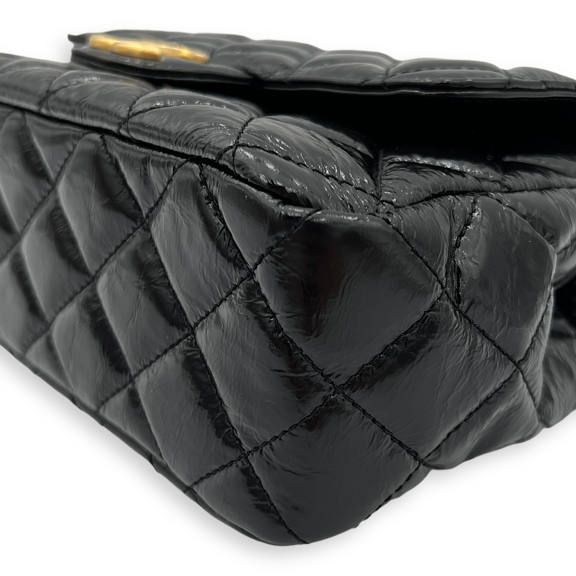 Hobo Black Shoulder Bag in Crinkled Calfskin, Gold hardware