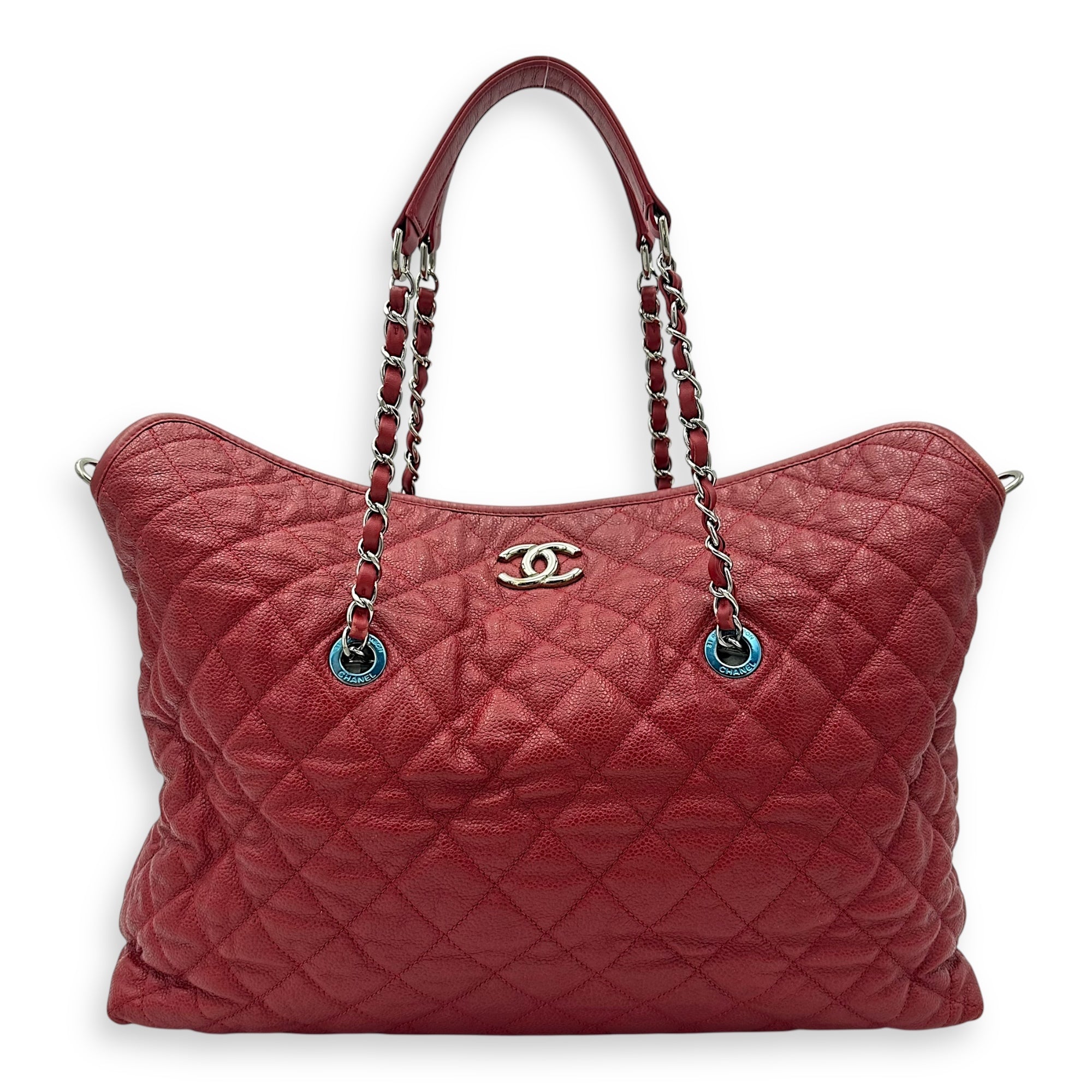 Chanel 2 way bag Shoulder Bag Red in Caviar Leather, Silver hardware_1