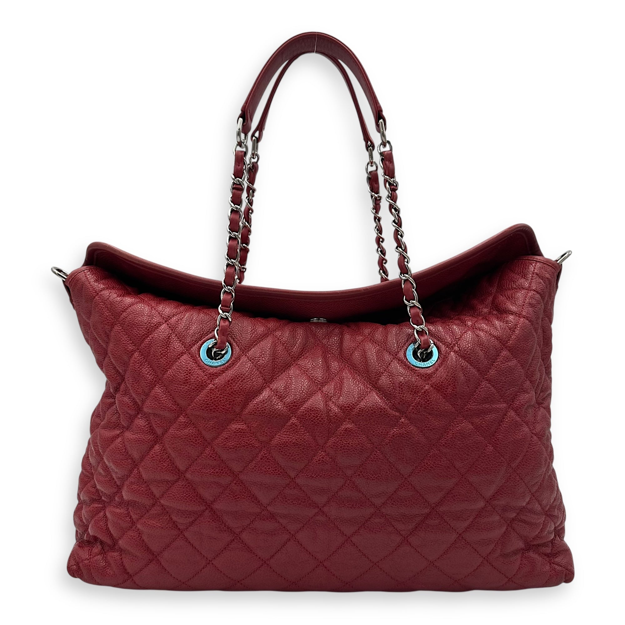 Chanel 2 way bag Shoulder Bag Red in Caviar Leather, Silver hardware_2