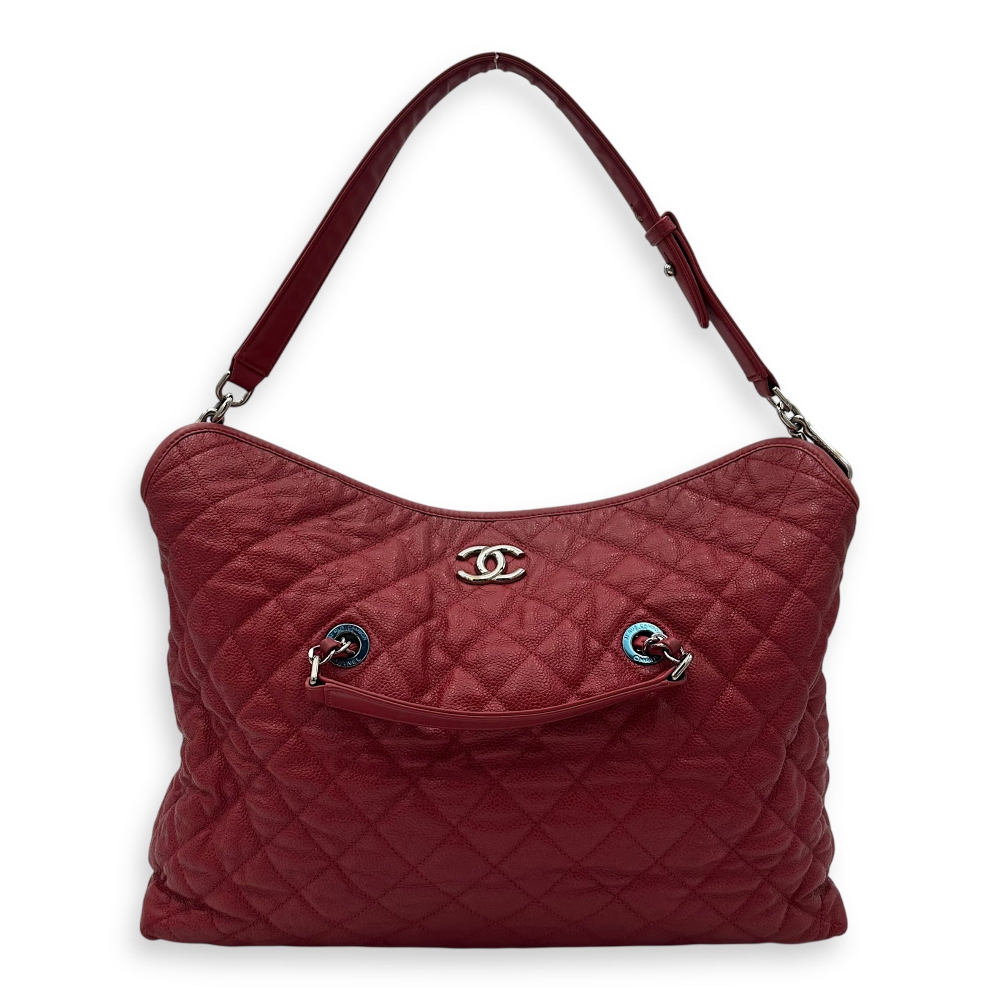 Chanel 2 way bag Shoulder Bag Red in Caviar Leather, Silver hardware_3