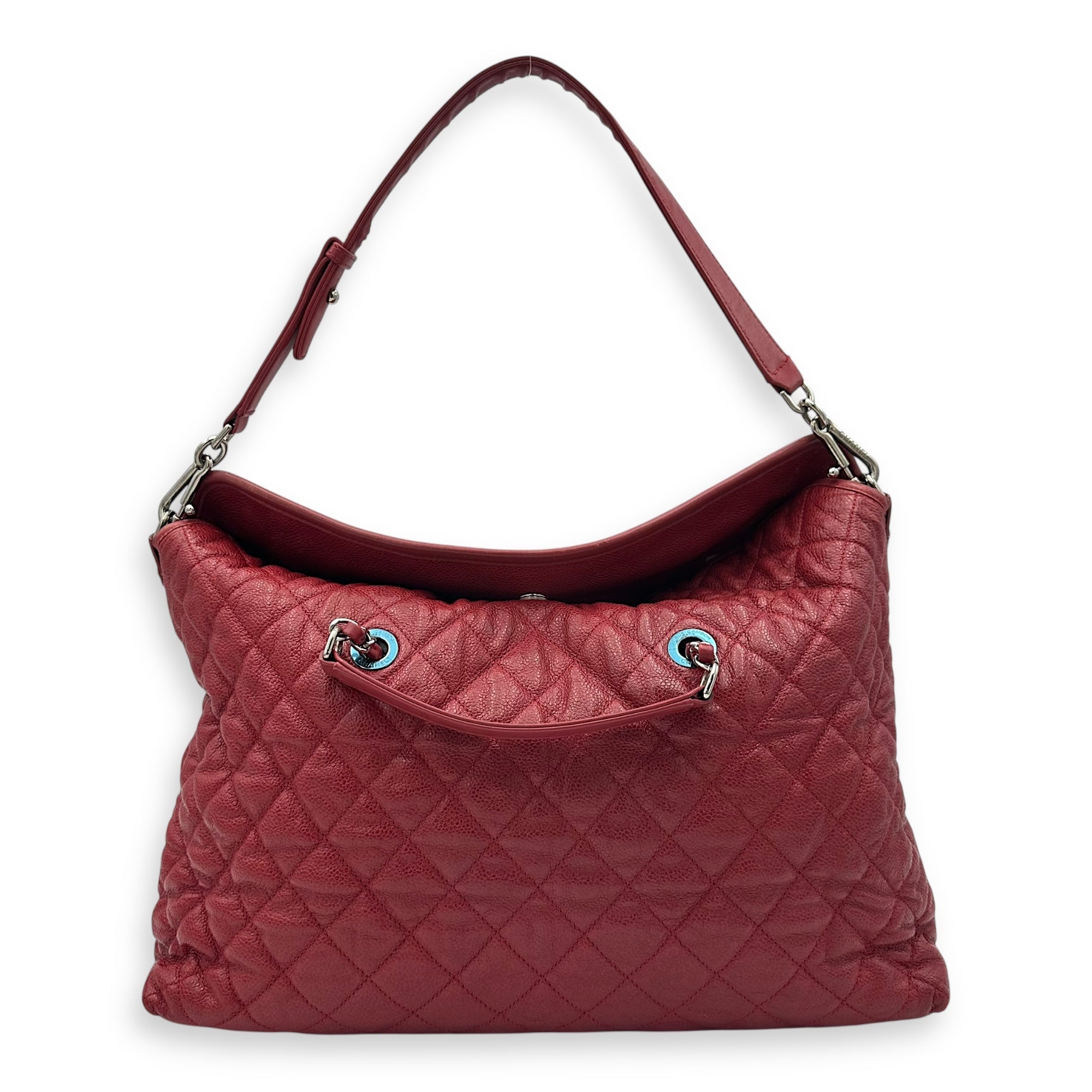 Chanel 2 way bag Shoulder Bag Red in Caviar Leather, Silver hardware_4