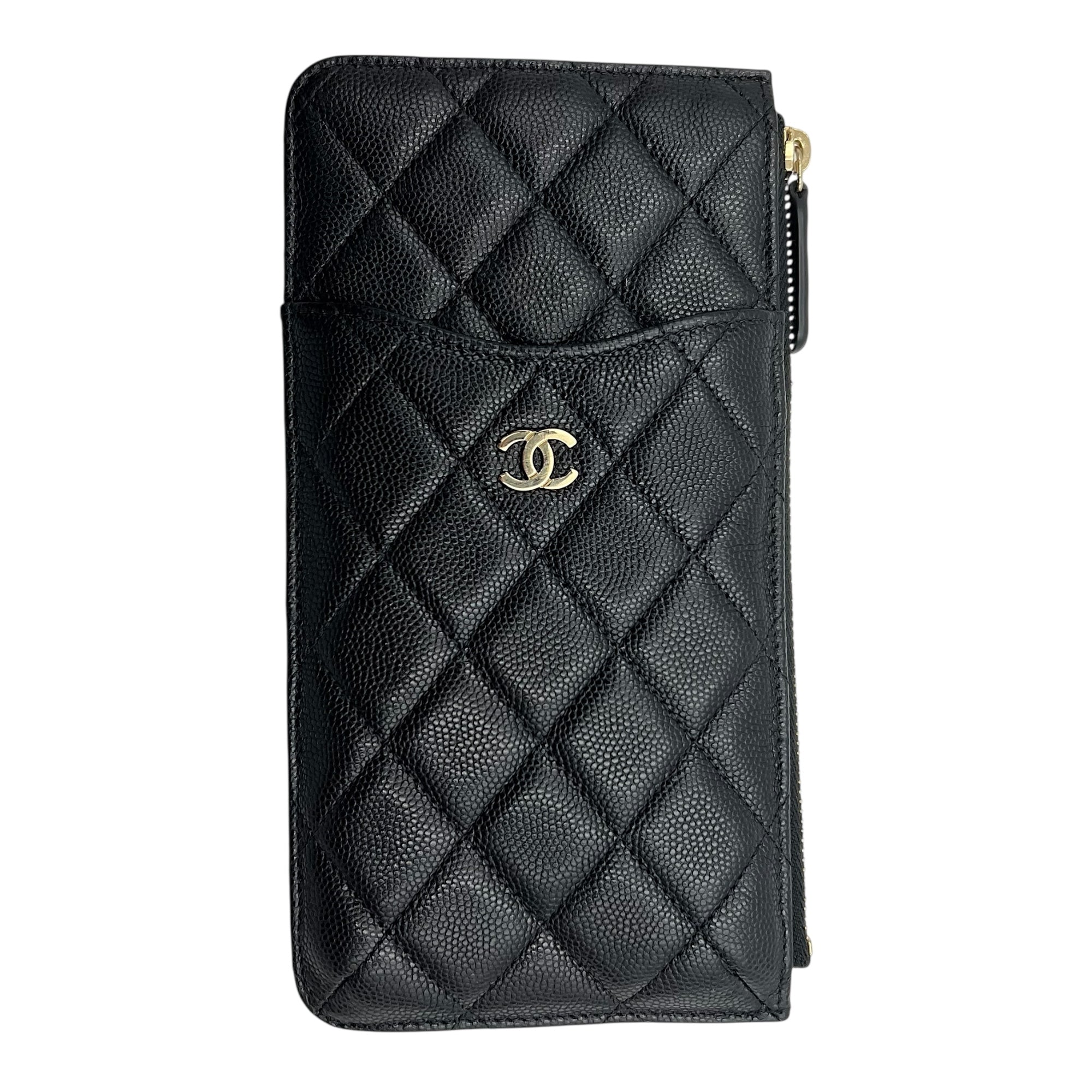 Chanel CC Black Phone Holder with Card Holder in Caviar Leather, Gold hardware_1