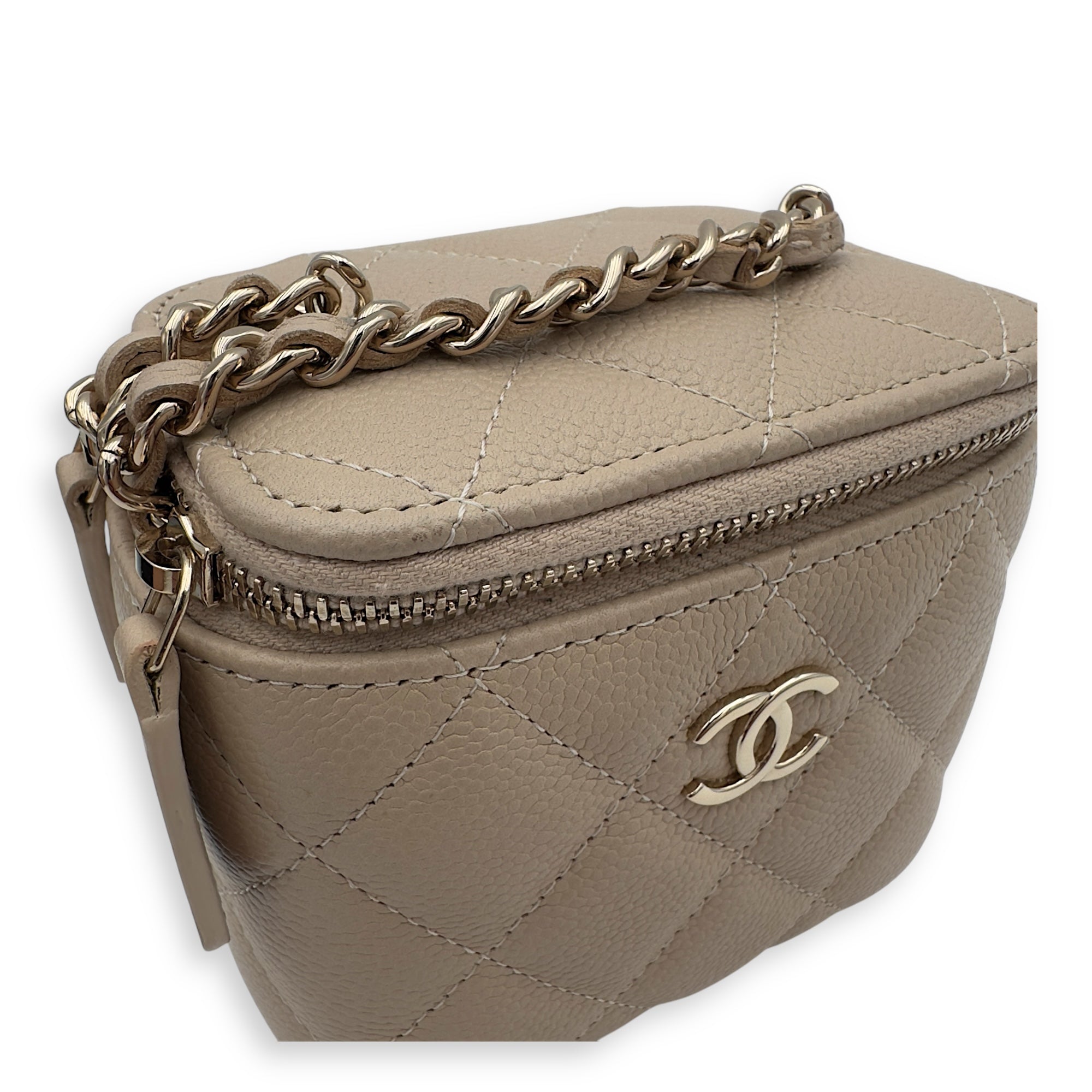 Chanel CC Vanity Bag Beige in Caviar Leather, Gold hardware_11