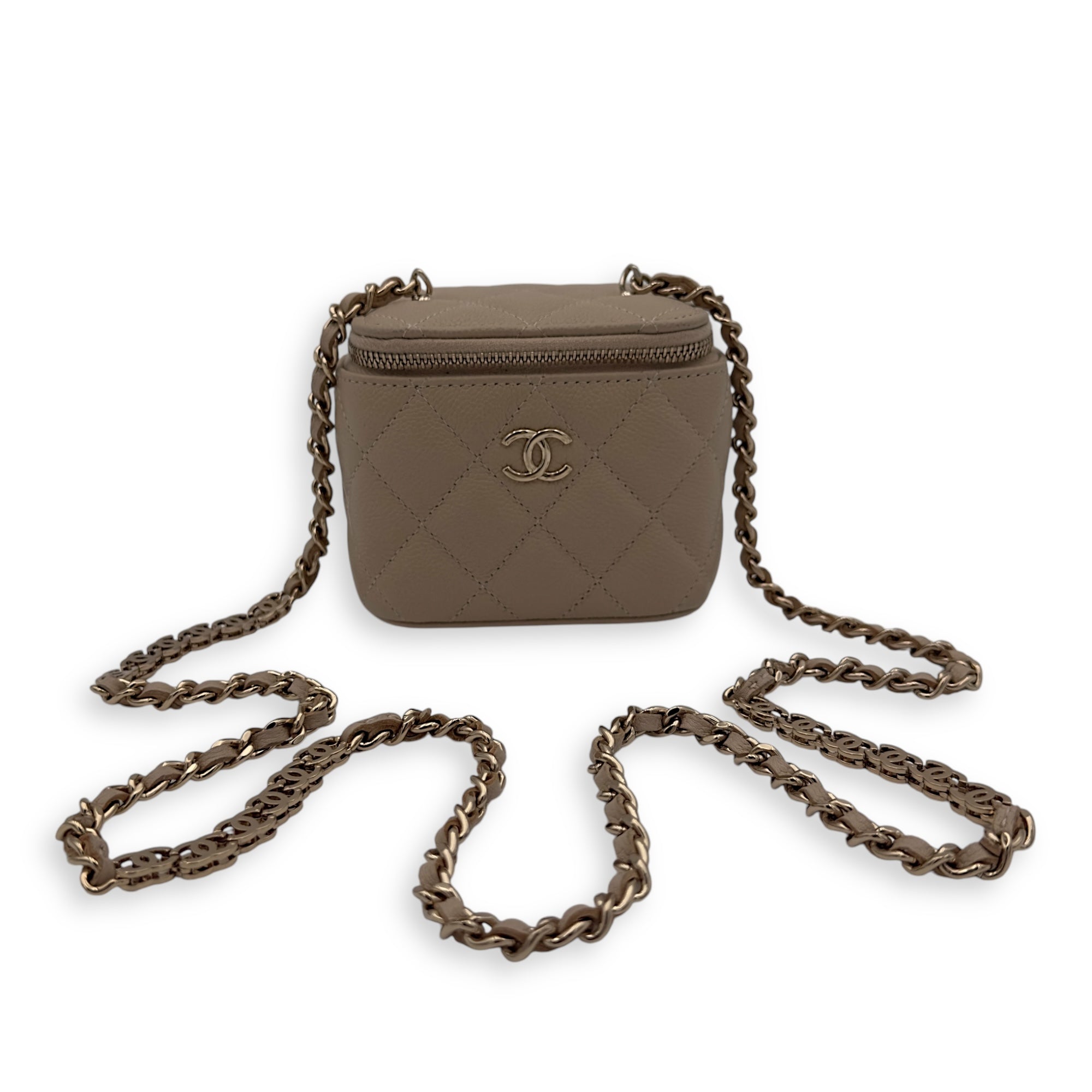 Chanel CC Vanity Bag Beige in Caviar Leather, Gold hardware_16