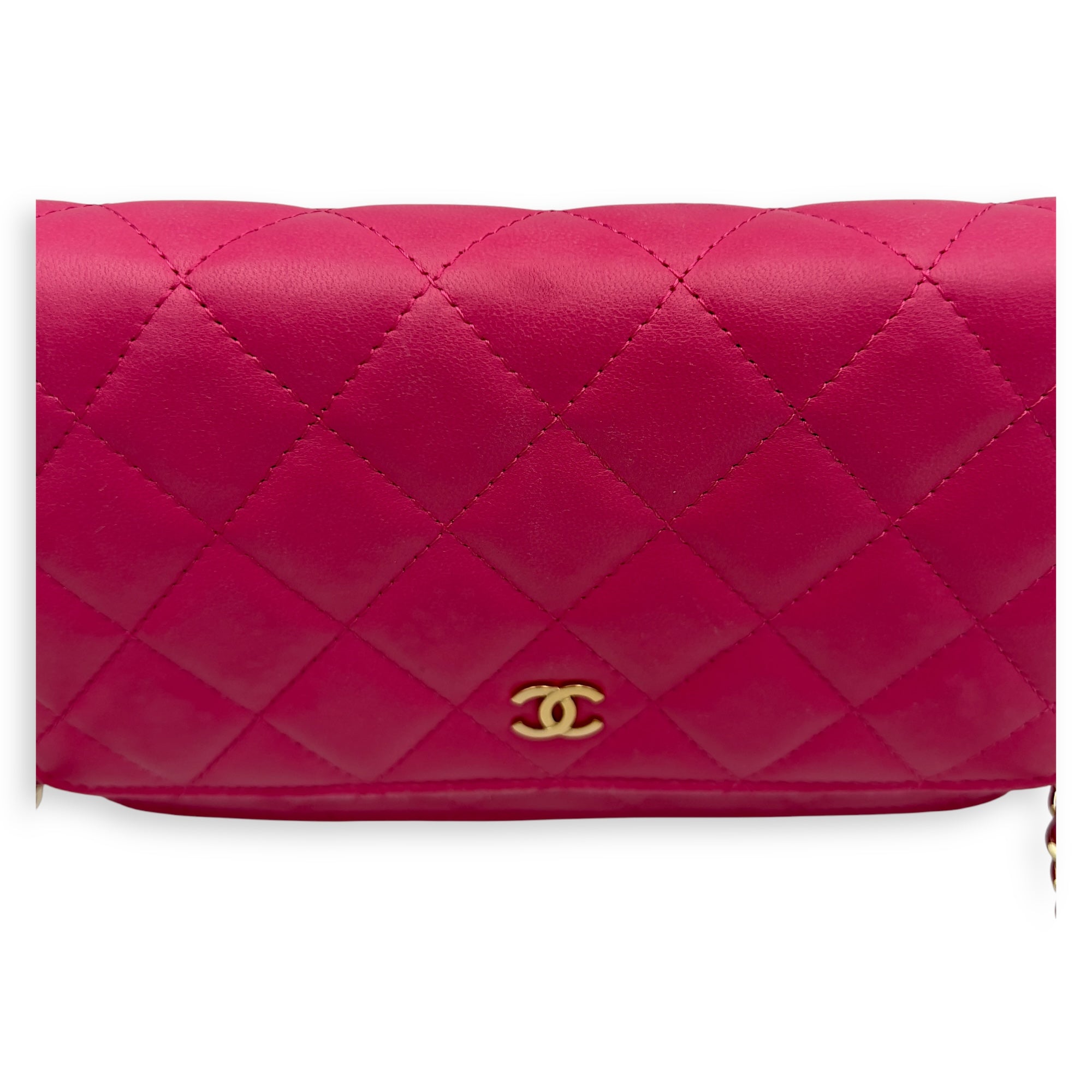 Chanel CC Wallet On Chain Pink in Lambskin, Gold hardware