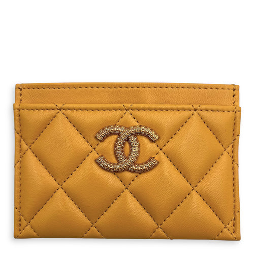 Chanel CC Yellow Card Holder in Lambskin, Gold hardware_1