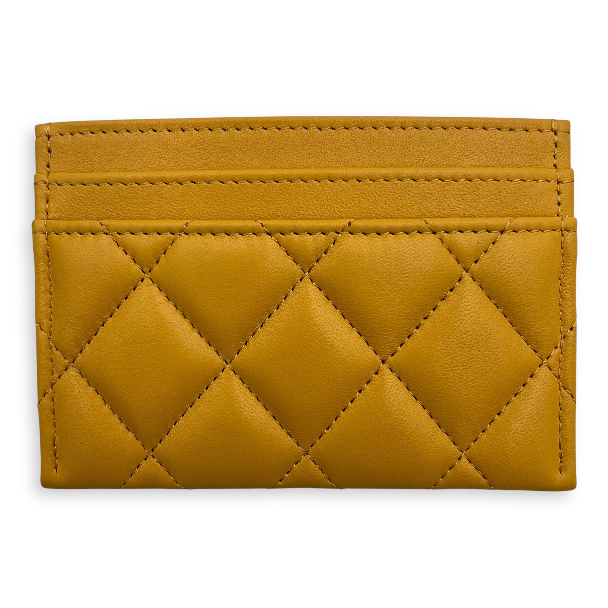 Chanel CC Yellow Card Holder in Lambskin, Gold hardware_2