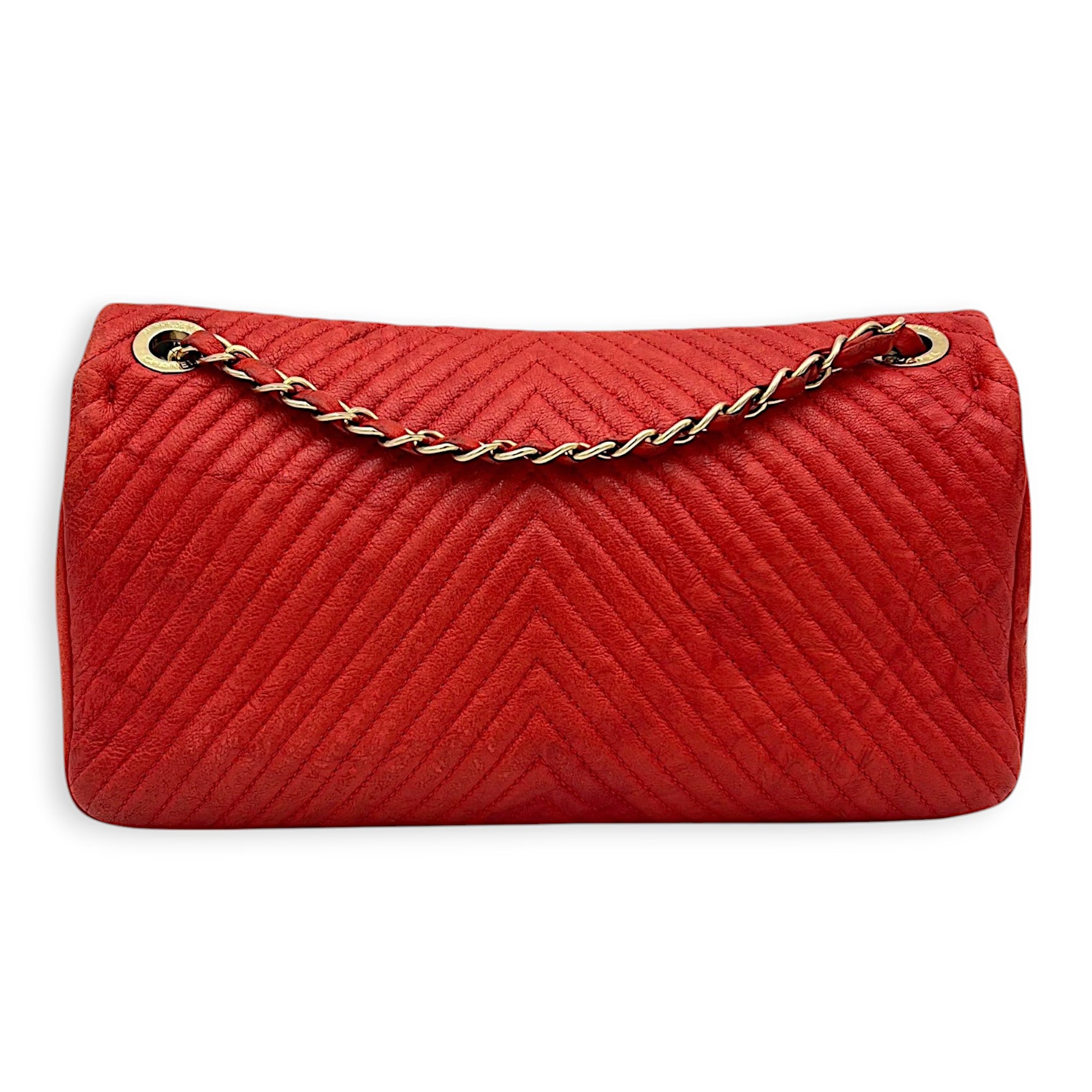 Chanel Chevron Classic Flap Red Shoulder Bag in Calfskin, Gold hardware_2