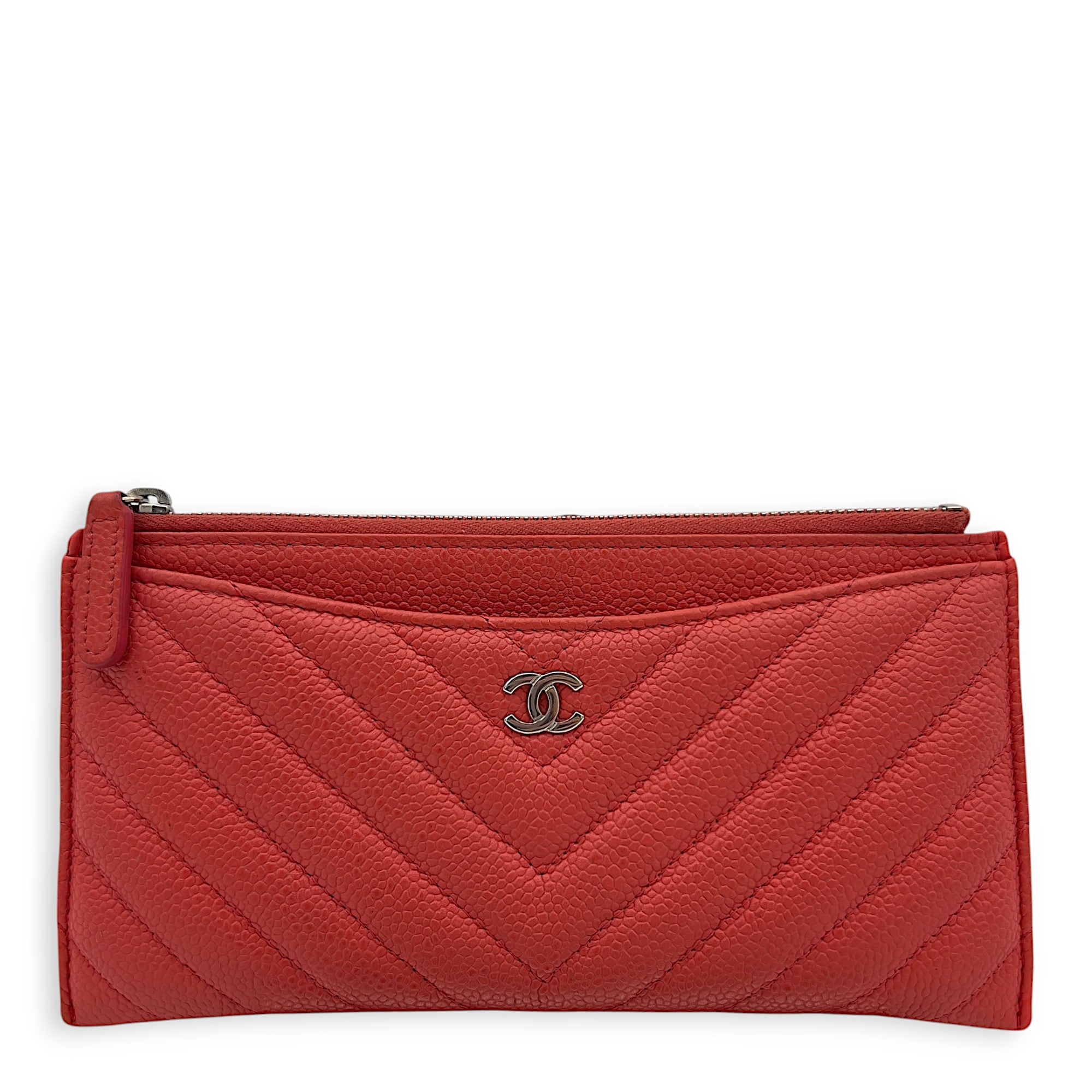Chanel Chevron Wallet Long Pink in Calfskin, Silver hardware_1