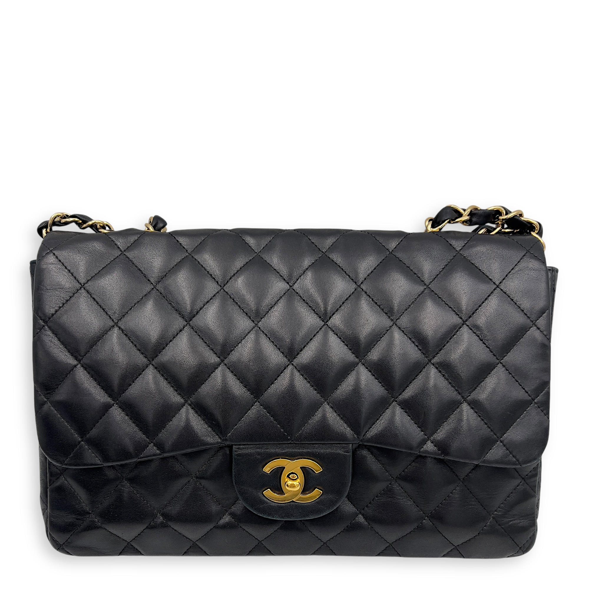 Chanel Classic Shoulder Bag Jumbo Black in Lambskin, Gold hardware_1