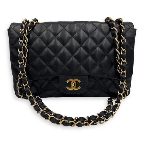 Chanel Classic Shoulder Bag Jumbo Black in Lambskin, Gold hardware_12