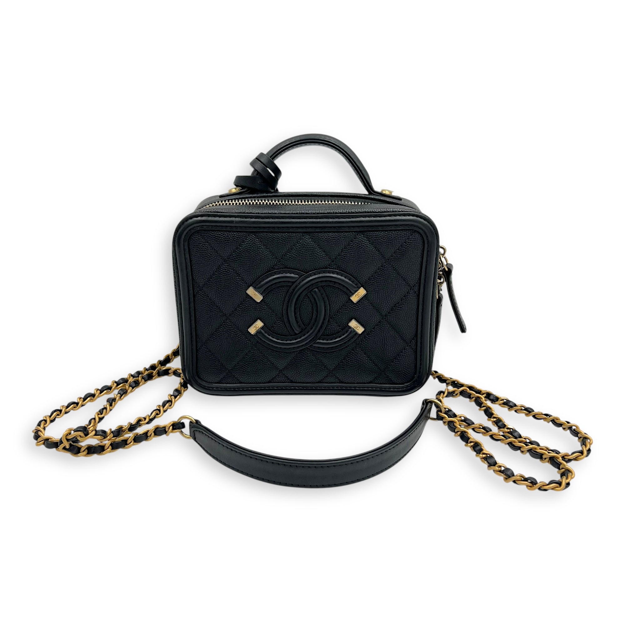 Chanel Filigree Small Black Vanity Bag in Caviar Leather, Gold hardware_9