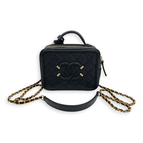 Chanel Filigree Small Black Vanity Bag in Caviar Leather, Gold hardware_9