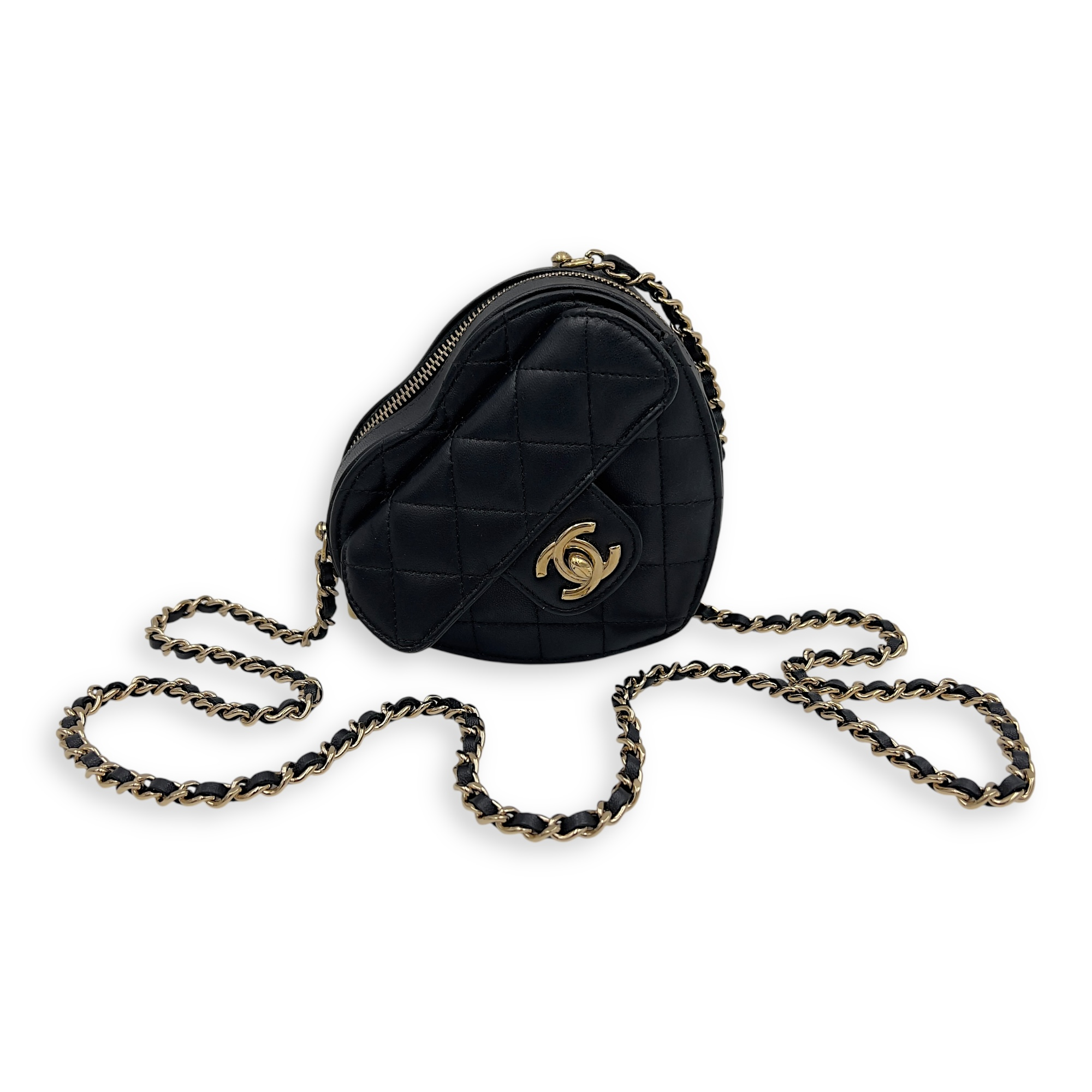 Chanel Heart Mini Black Shoulder Bag in Lambskin, Gold hardware_7
