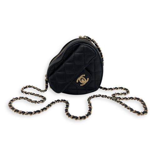 Chanel Heart Mini Black Shoulder Bag in Lambskin, Gold hardware_7