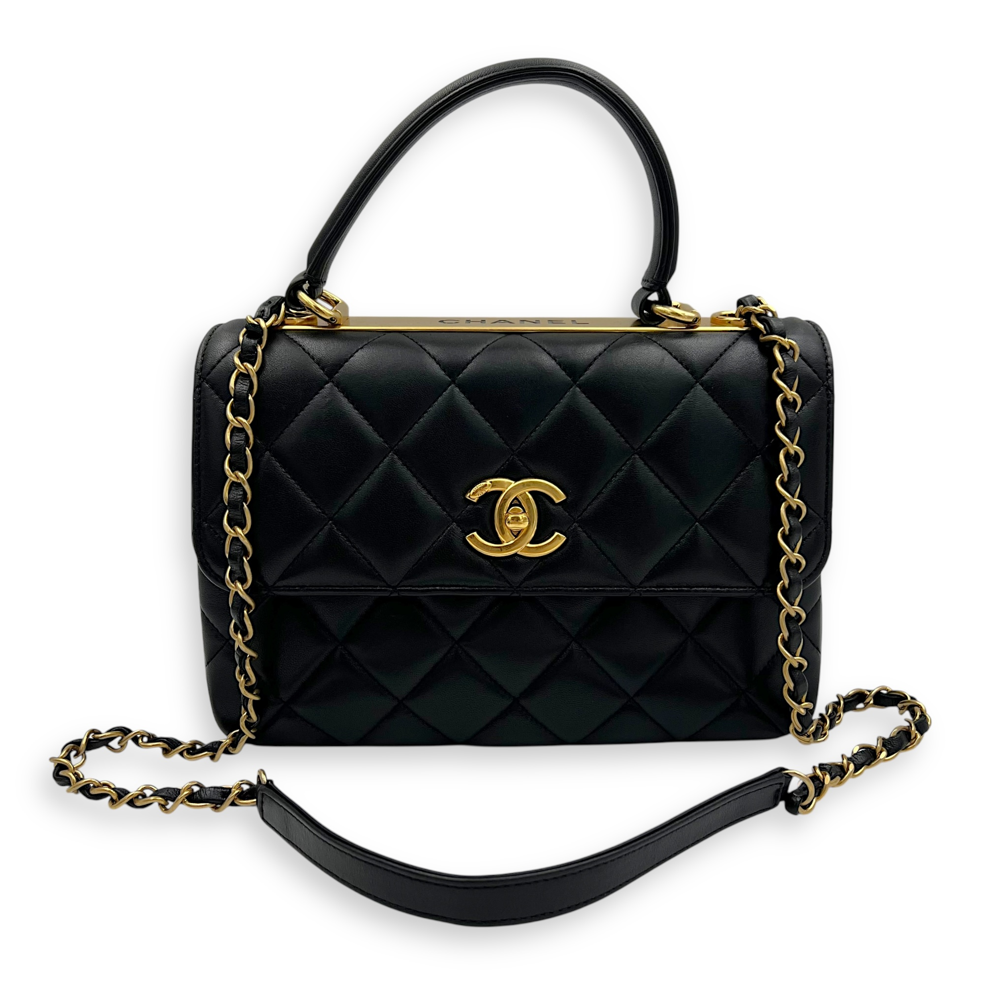 Chanel Trendy CC Top Handle Bag Black in Lambskin, Gold hardware_10