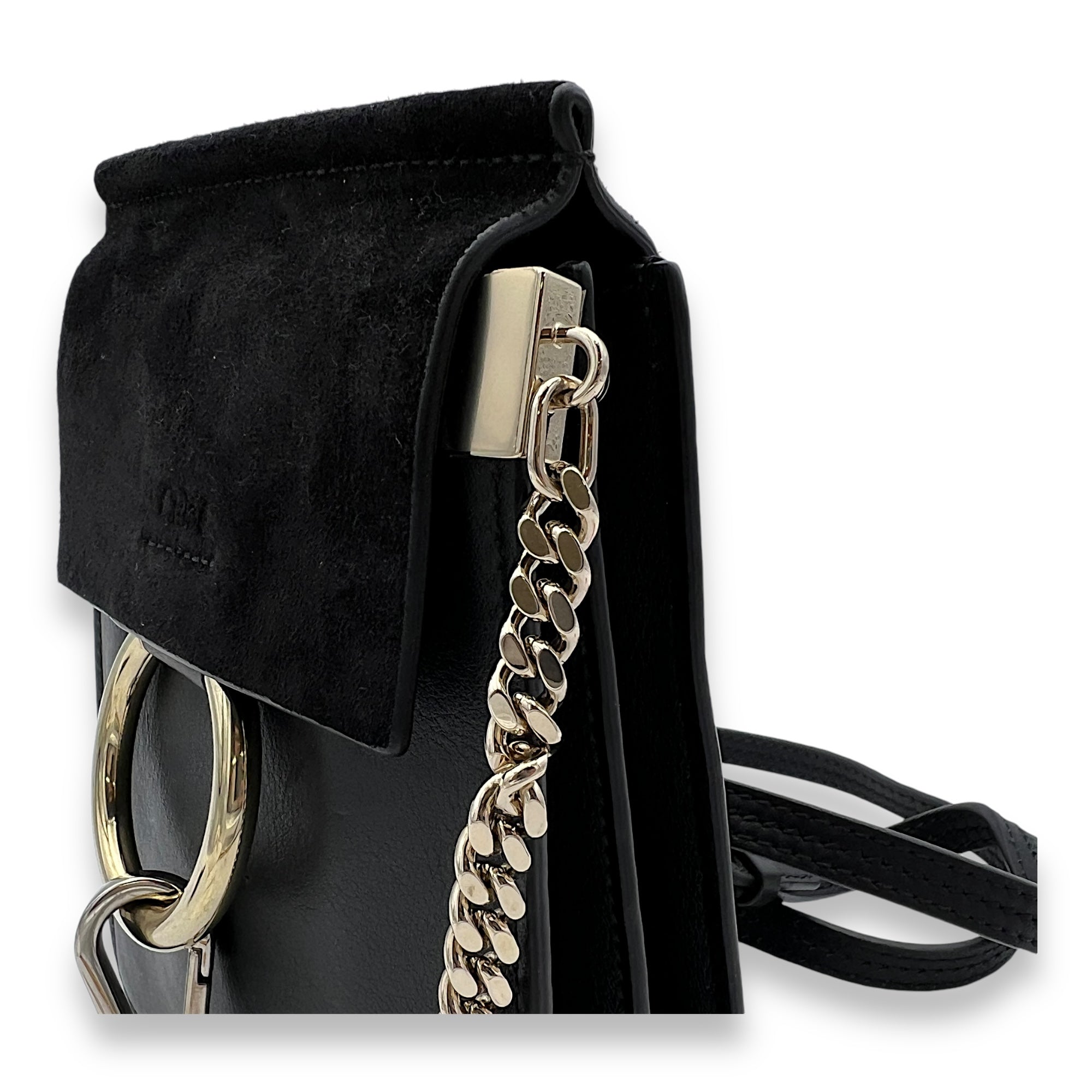 Faye Small Black Crossbody Bag in Calfskin, Gold hardware