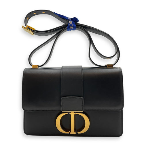 30 Montaigne Medium Black Shoulder Bag in Box Calfskin, Gold hardware