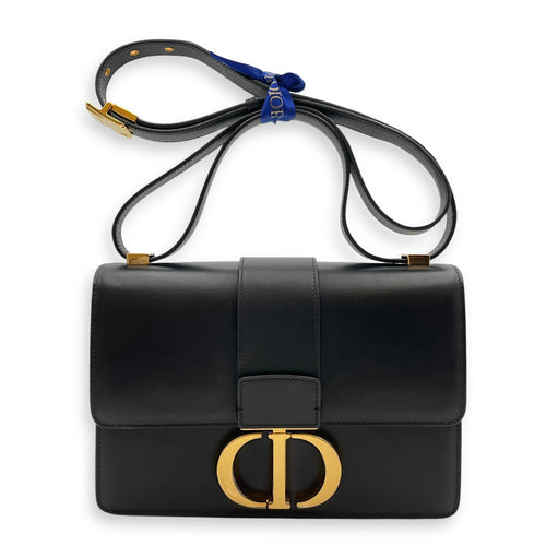 30 Montaigne Medium Black Shoulder Bag in Box Calfskin, Gold hardware