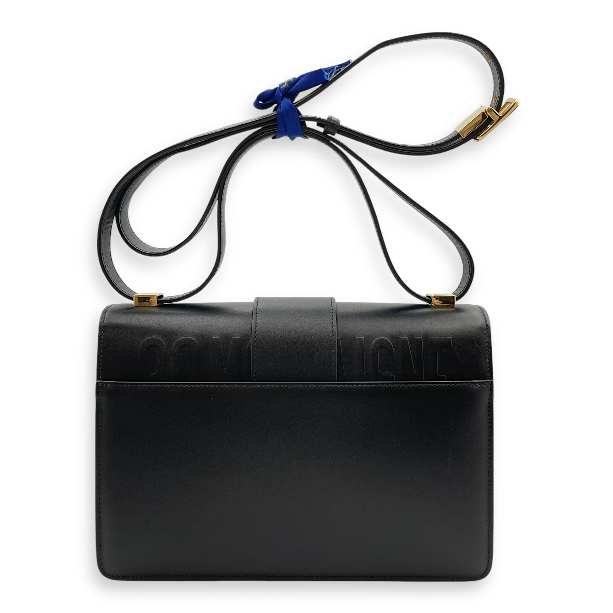30 Montaigne Medium Black Shoulder Bag in Box Calfskin, Gold hardware