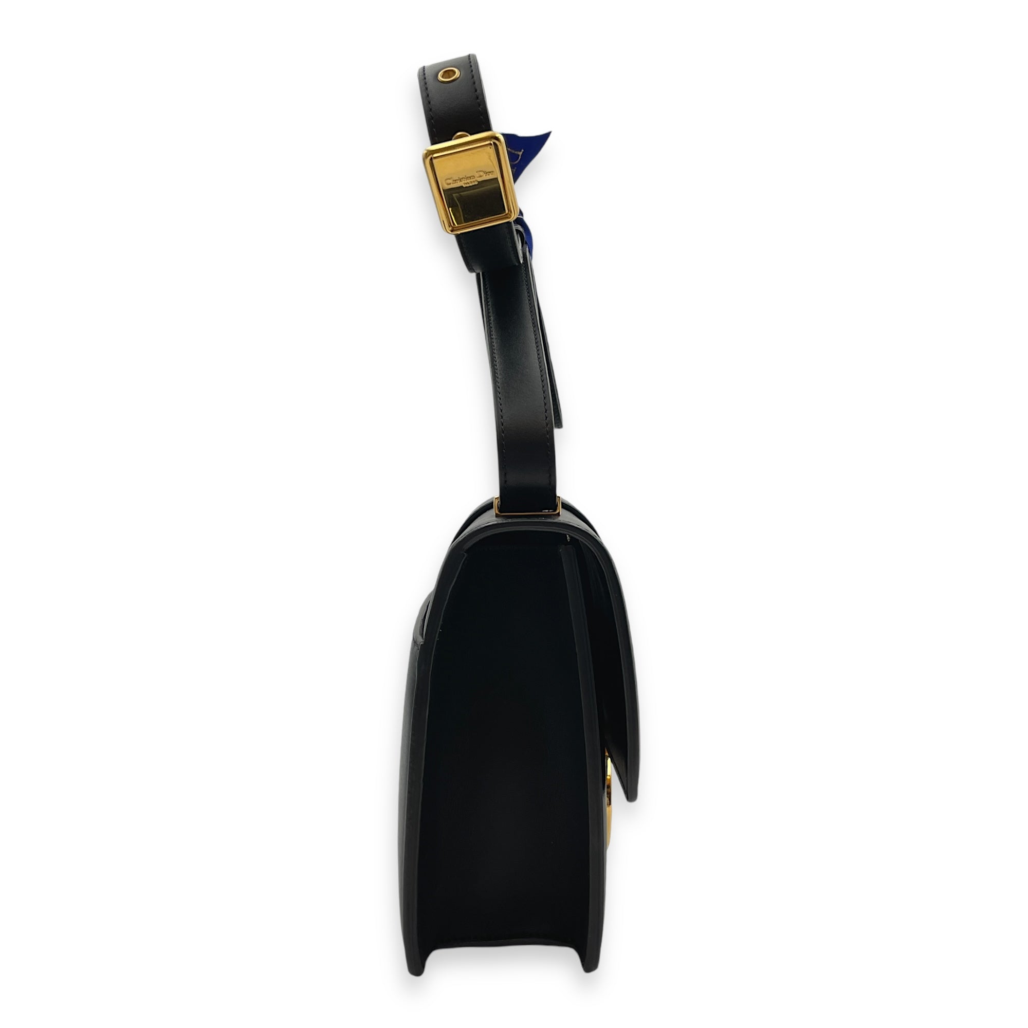 30 Montaigne Medium Black Shoulder Bag in Box Calfskin, Gold hardware